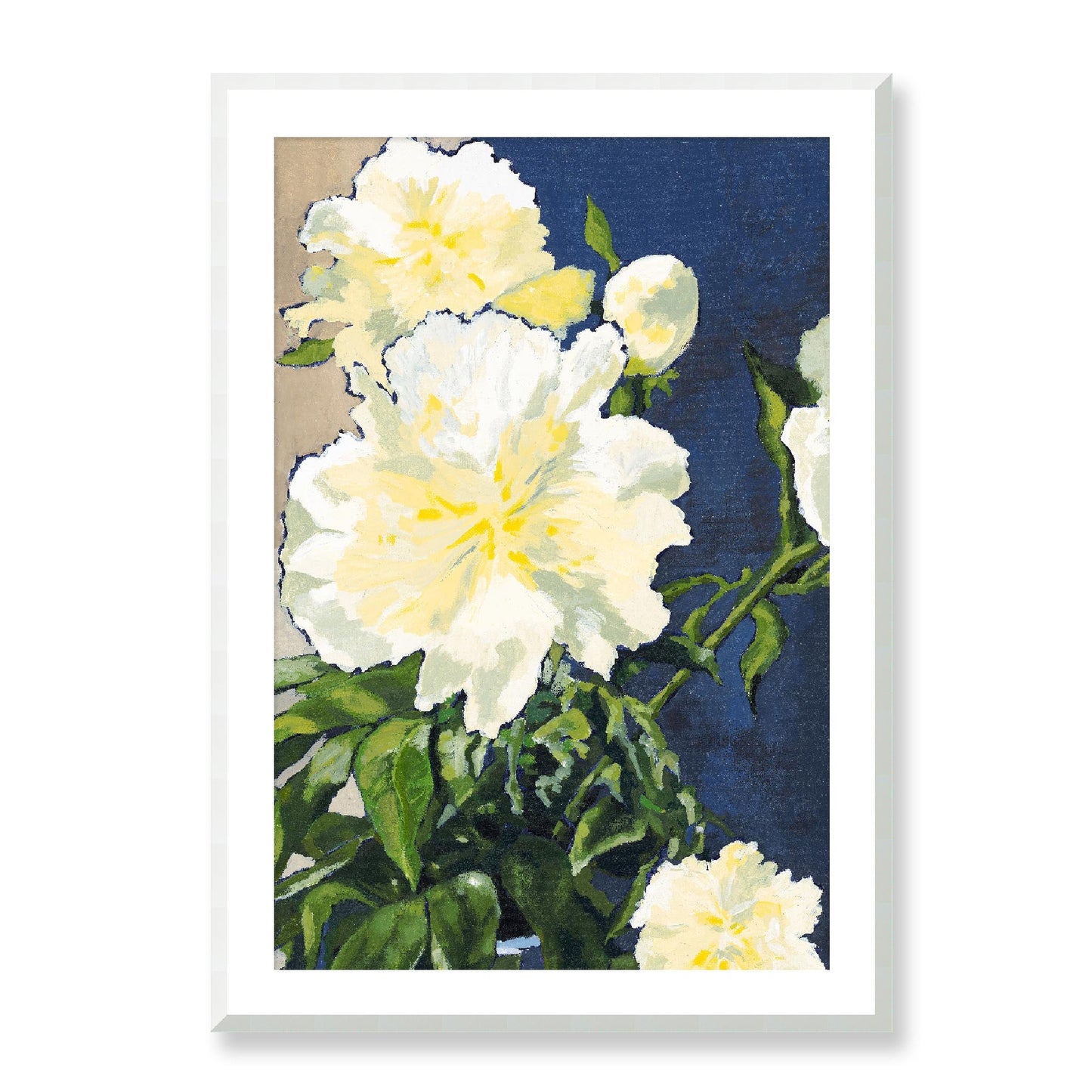 Framed Fine Art Print, White Mat - 12x16 16x22 20x28 24x36 28x40 inches | White Peonies in Acrylic, FPV-1050-002, , Fine art, White Frame, 71 x 102 cm ,28 x 40 inches