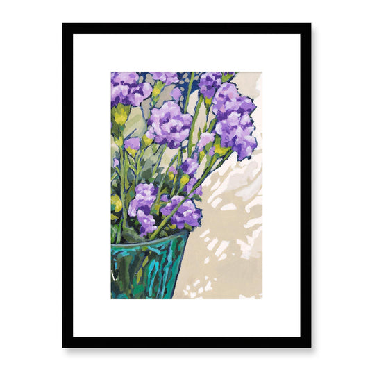 Framed Fine Art Print, White Mat - 12x16 16x22 20x28 24x36 28x40 inches | Mauve Carnations in Acrylic, FPV-1070, Prints, Fine art, Black Frame, 30 x 41 cm ,12 x 16 inches