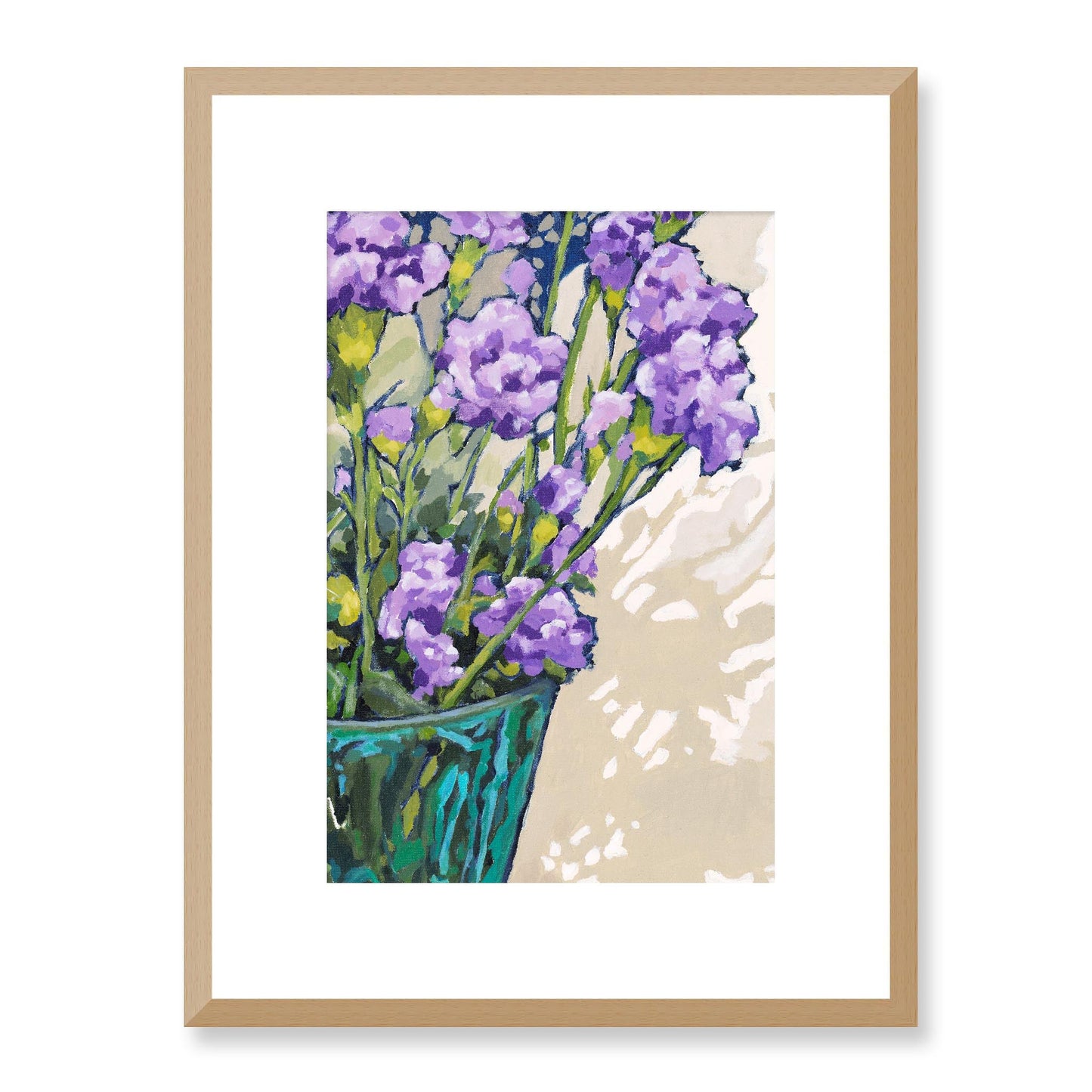 Framed Fine Art Print, White Mat - 12x16 16x22 20x28 24x36 28x40 inches | Mauve Carnations in Acrylic, FPV-1070, Prints, Fine art, Natural Frame, 30 x 41 cm ,12 x 16 inches