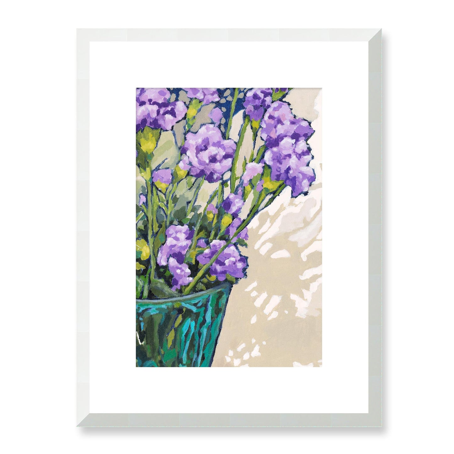 Framed Fine Art Print, White Mat - 12x16 16x22 20x28 24x36 28x40 inches | Mauve Carnations in Acrylic, FPV-1070, Prints, Fine art, White Frame, 30 x 41 cm ,12 x 16 inches
