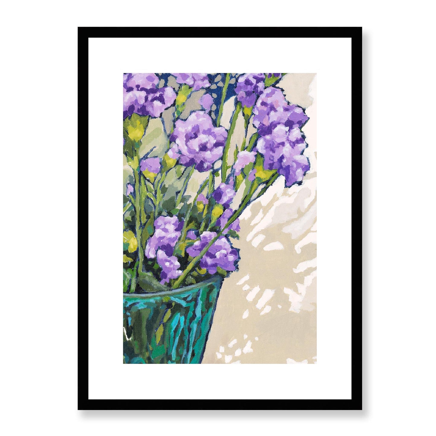 Framed Fine Art Print, White Mat - 12x16 16x22 20x28 24x36 28x40 inches | Mauve Carnations in Acrylic, FPV-1070, Prints, Fine art, Black Frame, 41 x 56 cm ,16 x 22 inches