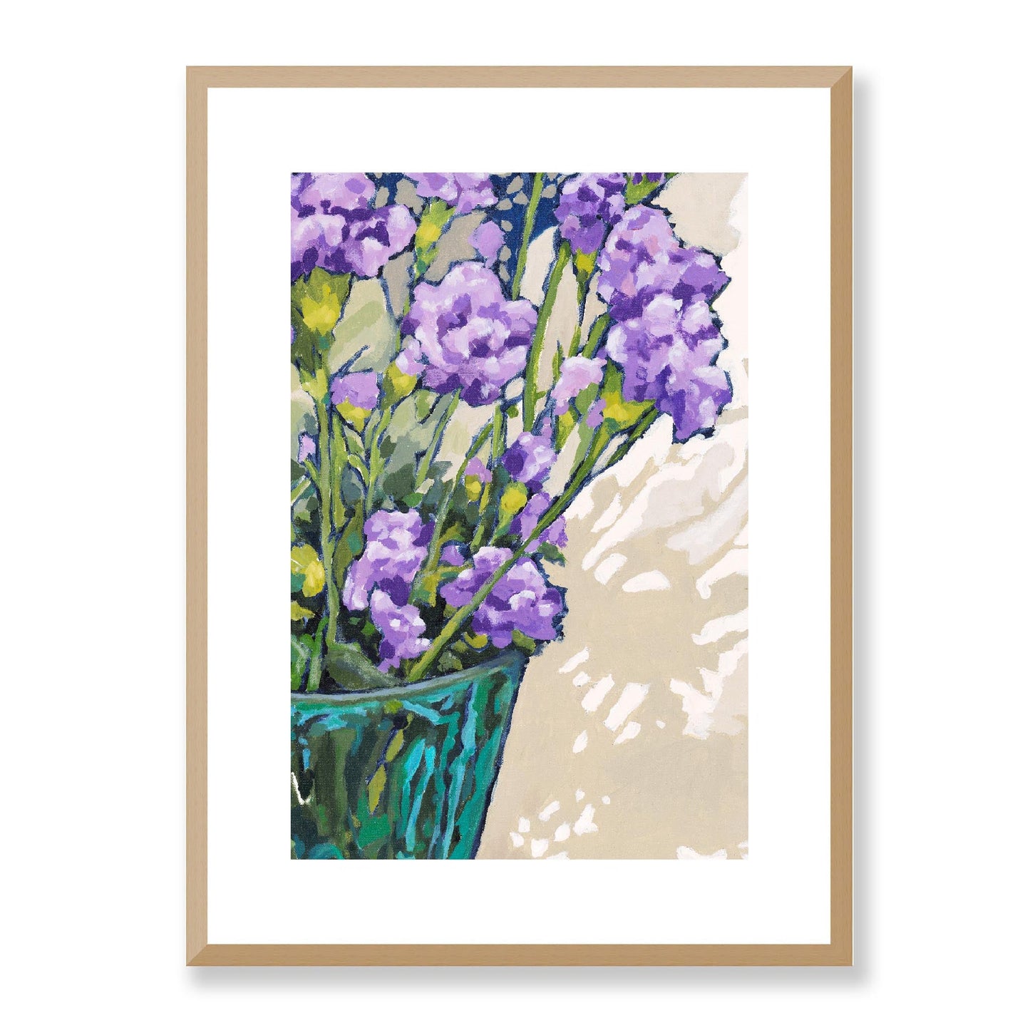 Framed Fine Art Print, White Mat - 12x16 16x22 20x28 24x36 28x40 inches | Mauve Carnations in Acrylic, FPV-1070, Prints, Fine art, Natural Frame, 41 x 56 cm ,16 x 22 inches