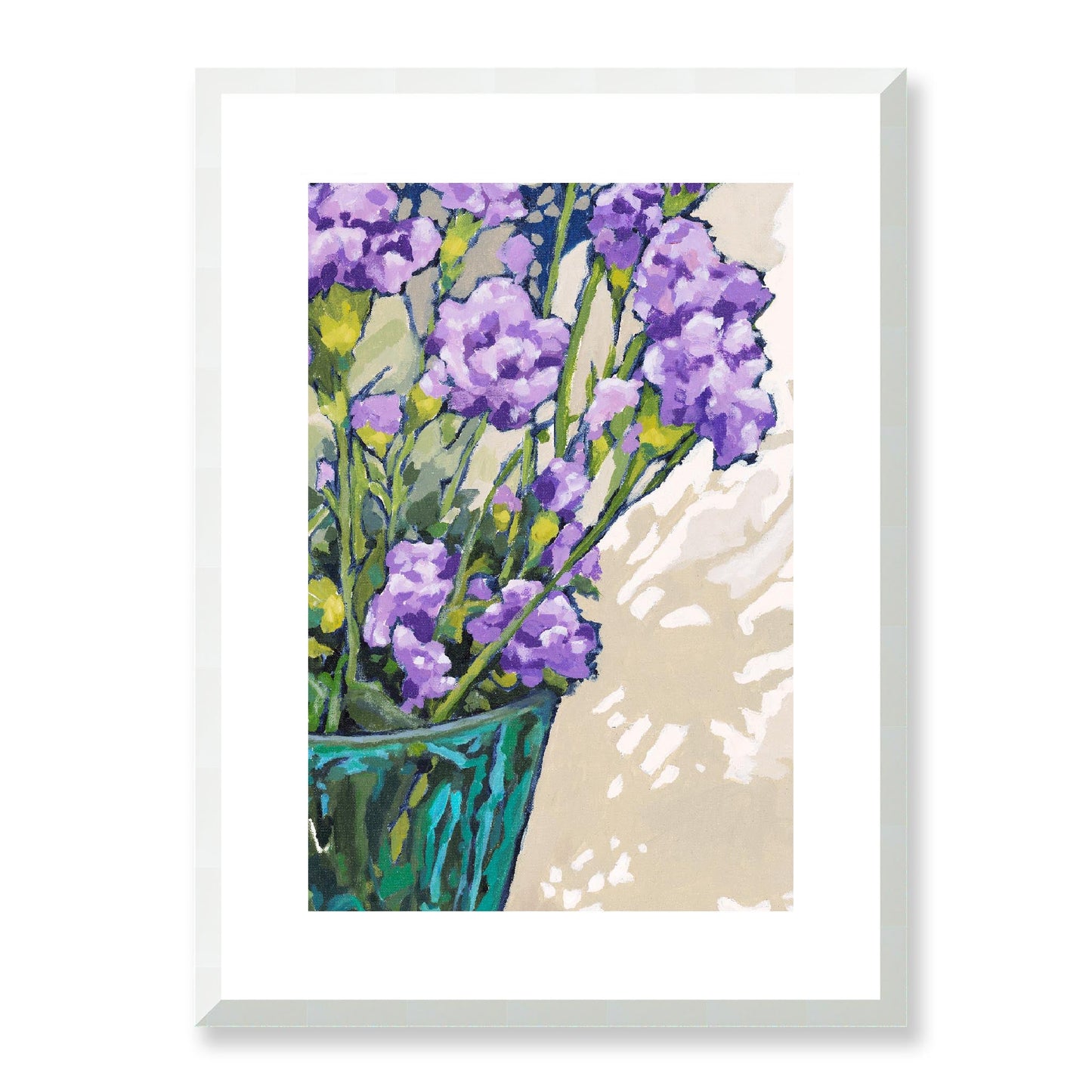 Framed Fine Art Print, White Mat - 12x16 16x22 20x28 24x36 28x40 inches | Mauve Carnations in Acrylic, FPV-1070, Prints, Fine art, White Frame, 41 x 56 cm ,16 x 22 inches