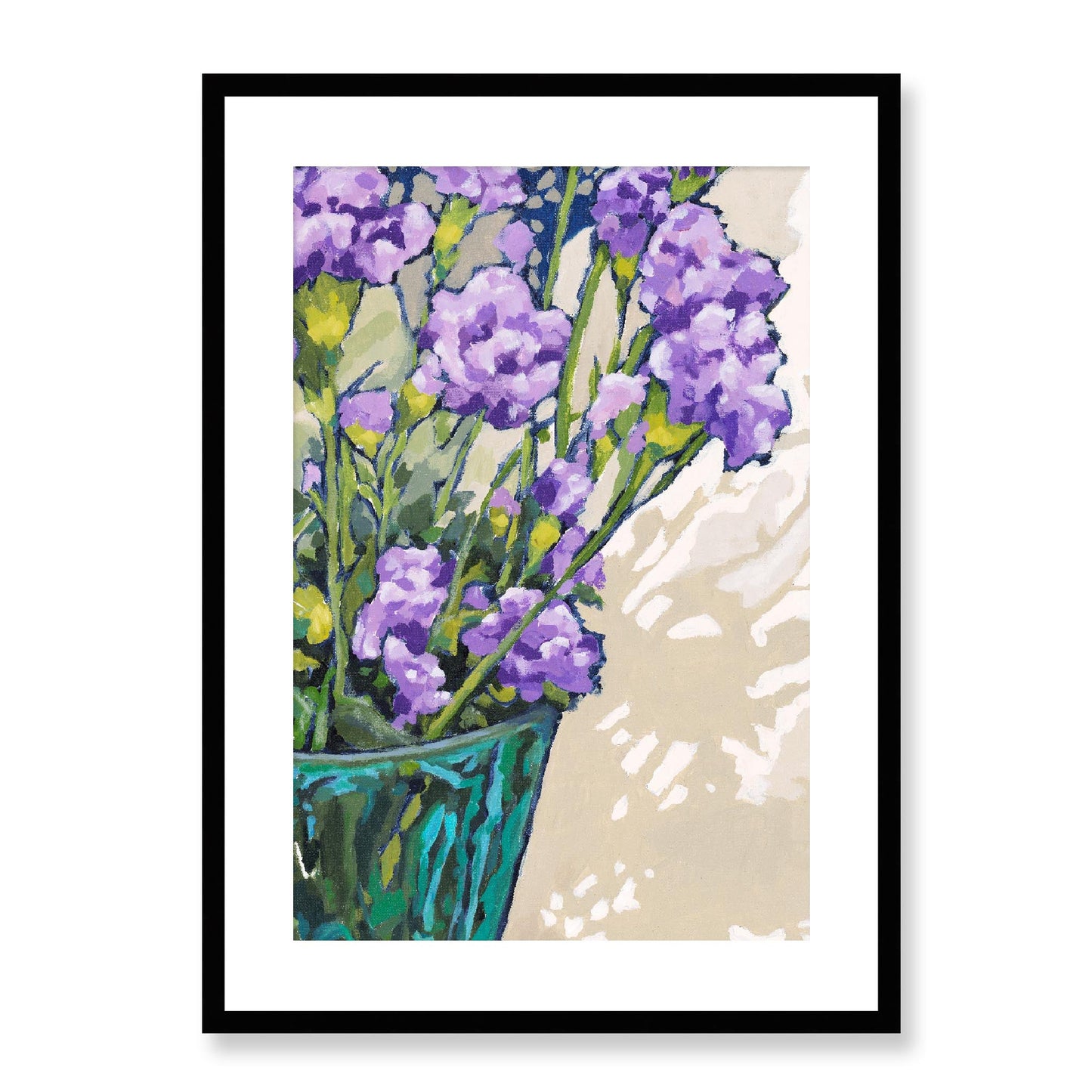 Framed Fine Art Print, White Mat - 12x16 16x22 20x28 24x36 28x40 inches | Mauve Carnations in Acrylic, FPV-1070, Prints, Fine art, Black Frame, 51 x 71 cm ,20 x 28 inches