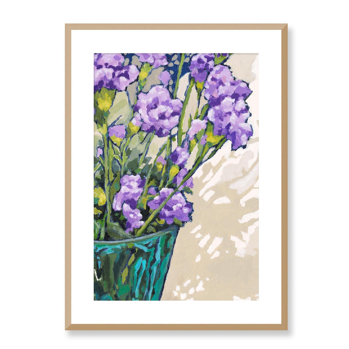 Framed Fine Art Print, White Mat - 12x16 16x22 20x28 24x36 28x40 inches | Mauve Carnations in Acrylic, FPV-1070, Prints, Fine art, Natural Frame, 51 x 71 cm ,20 x 28 inches