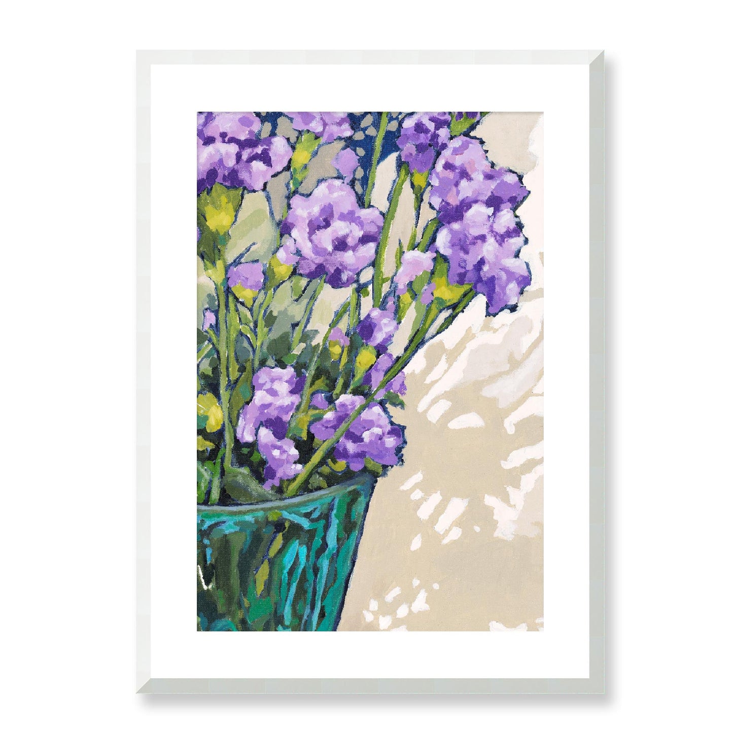 Framed Fine Art Print, White Mat - 12x16 16x22 20x28 24x36 28x40 inches | Mauve Carnations in Acrylic, FPV-1070, Prints, Fine art, White Frame, 51 x 71 cm ,20 x 28 inches