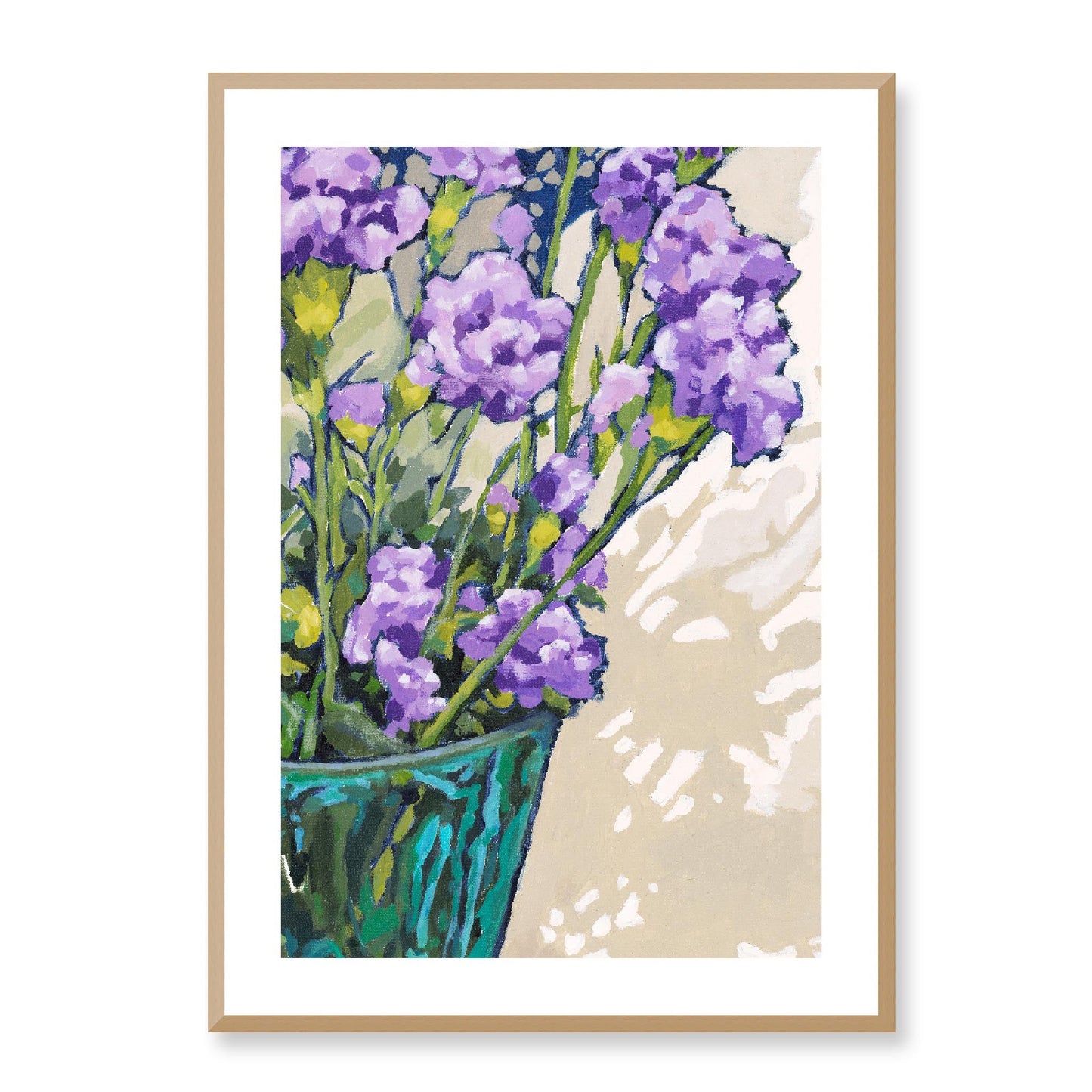 Framed Fine Art Print, White Mat - 12x16 16x22 20x28 24x36 28x40 inches | Mauve Carnations in Acrylic, FPV-1070, Prints, Fine art, Natural Frame, 61 x 86 cm ,24 x 34 inches