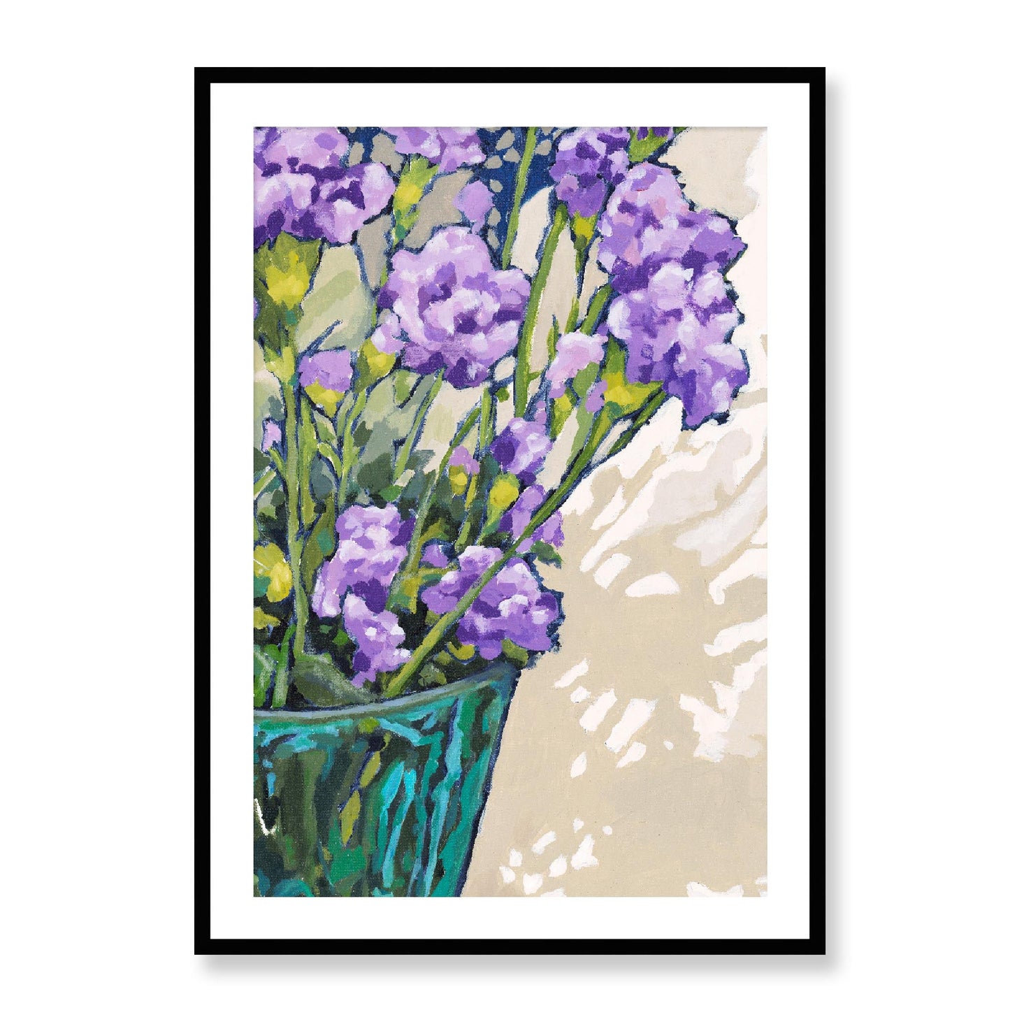 Framed Fine Art Print, White Mat - 12x16 16x22 20x28 24x36 28x40 inches | Mauve Carnations in Acrylic, FPV-1070, Prints, Fine art, Black Frame, 71 x 102 cm ,28 x 40 inches