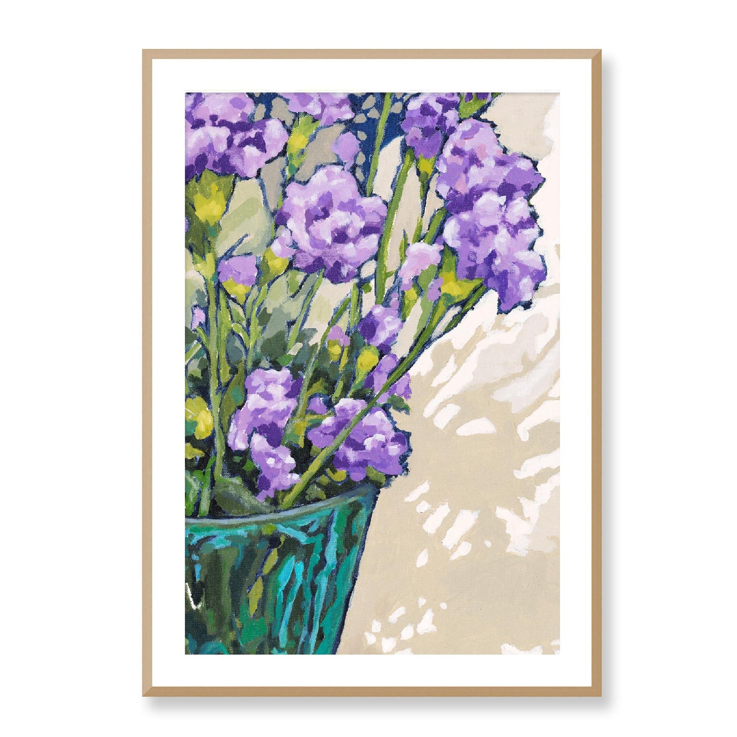 Framed Fine Art Print, White Mat - 12x16 16x22 20x28 24x36 28x40 inches | Mauve Carnations in Acrylic, FPV-1070, Prints, Fine art, Natural Frame, 71 x 102 cm ,28 x 40 inches