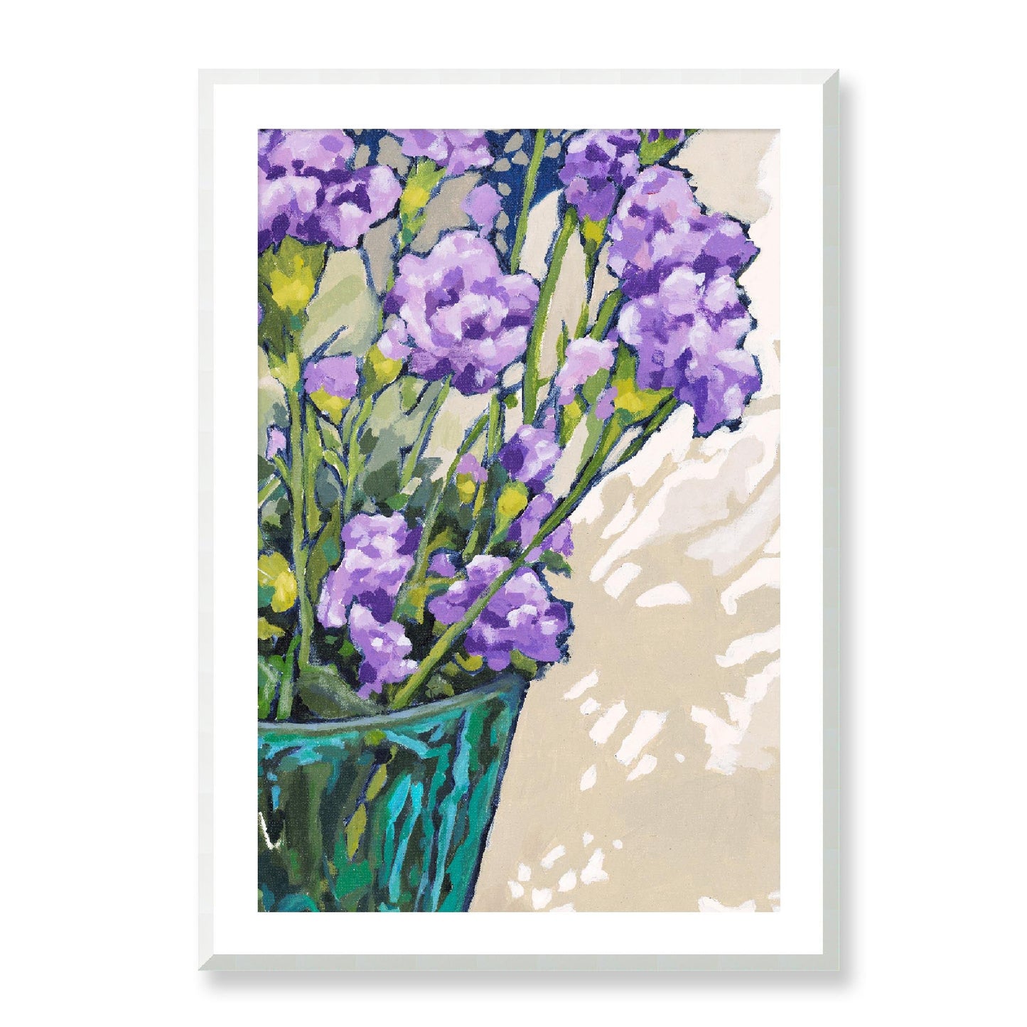 Framed Fine Art Print, White Mat - 12x16 16x22 20x28 24x36 28x40 inches | Mauve Carnations in Acrylic, FPV-1070, Prints, Fine art, White Frame, 71 x 102 cm ,28 x 40 inches