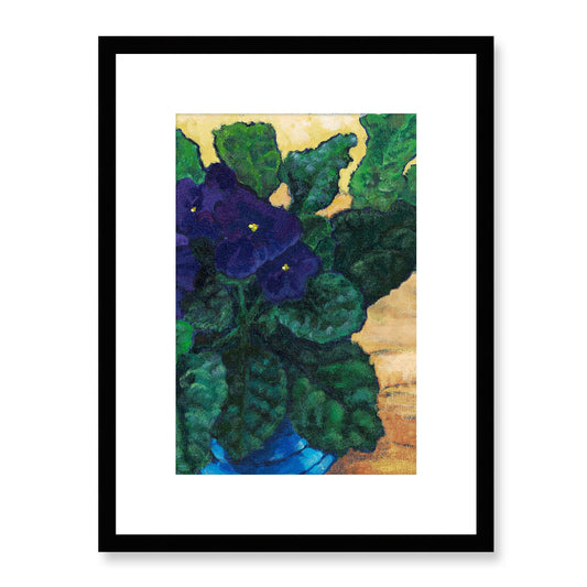 Framed Fine Art Print, White Mat -12x16 16x22 20x28 24x36 28x40 inches | African Violets in Acrylic, FPV-1090, Prints, Fine art, Black Frame, 30 x 41 cm ,12 x 16 inches