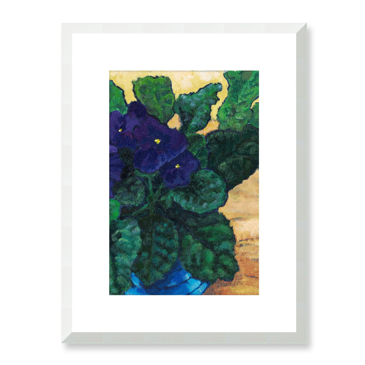 Framed Fine Art Print, White Mat -12x16 16x22 20x28 24x36 28x40 inches | African Violets in Acrylic, FPV-1090, Prints, Fine art, White Frame, 30 x 41 cm ,12 x 16 inches