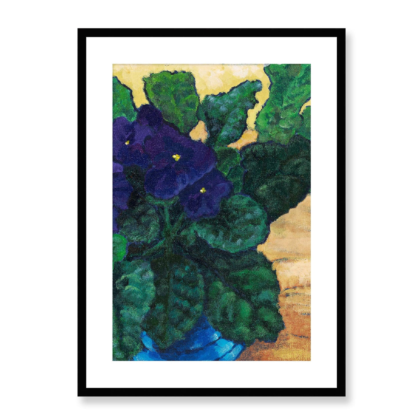 Framed Fine Art Print, White Mat -12x16 16x22 20x28 24x36 28x40 inches | African Violets in Acrylic, FPV-1090, Prints, Fine art, Black Frame, 51 x 71 cm ,20 x 28 inches