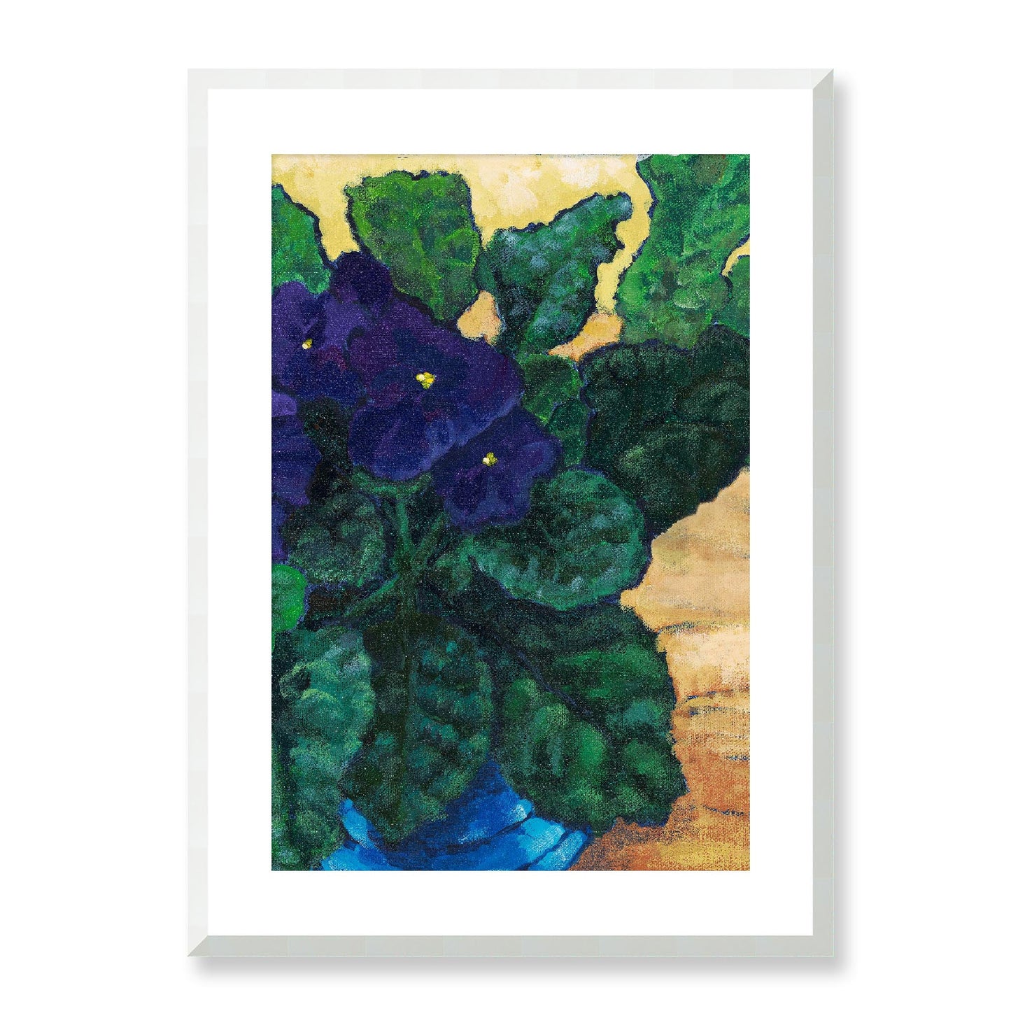 Framed Fine Art Print, White Mat -12x16 16x22 20x28 24x36 28x40 inches | African Violets in Acrylic, FPV-1090, Prints, Fine art, White Frame, 51 x 71 cm ,20 x 28 inches
