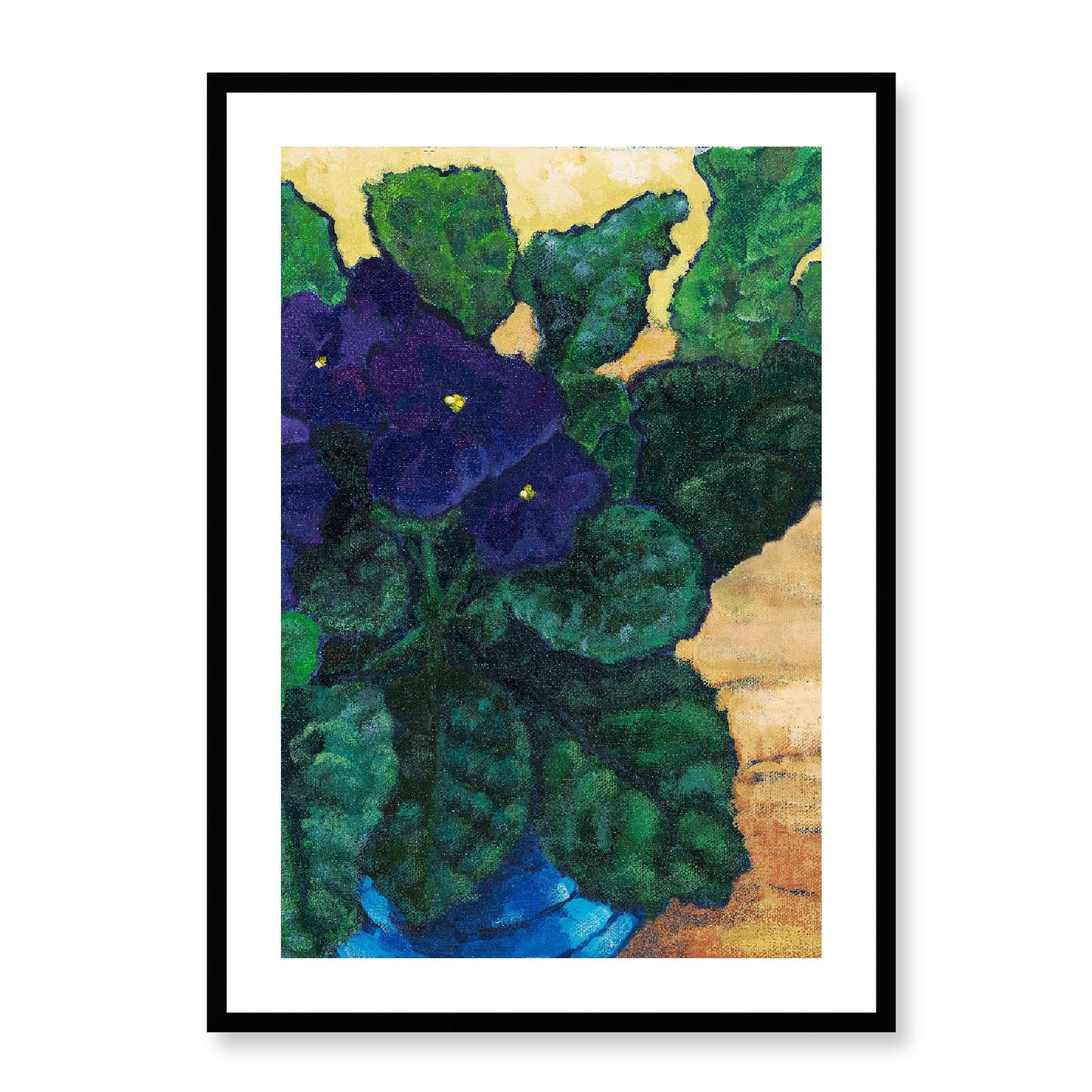 Framed Fine Art Print, White Mat -12x16 16x22 20x28 24x36 28x40 inches | African Violets in Acrylic, FPV-1090, Prints, Fine art, Black Frame, 61 x 86 cm ,24 x 34 inches