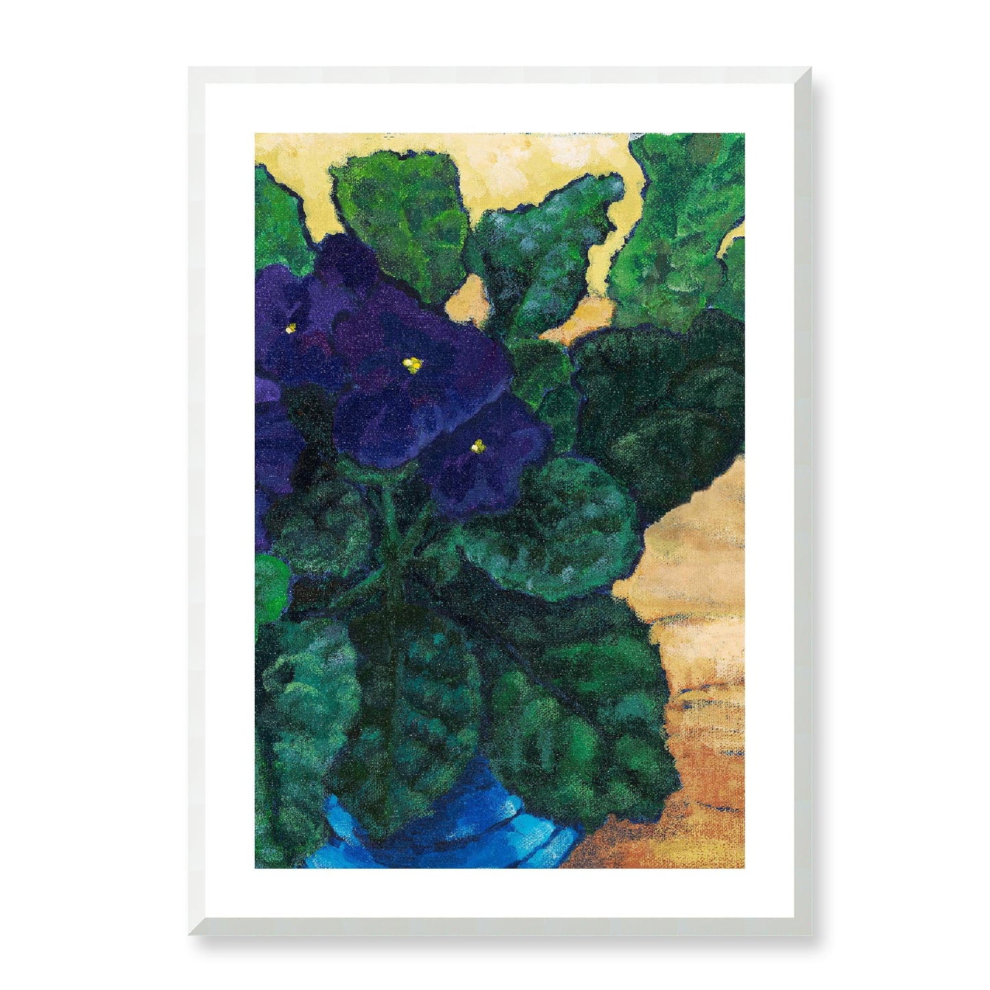 Framed Fine Art Print, White Mat -12x16 16x22 20x28 24x36 28x40 inches | African Violets in Acrylic, FPV-1090, Prints, Fine art, White Frame, 61 x 86 cm ,24 x 34 inches