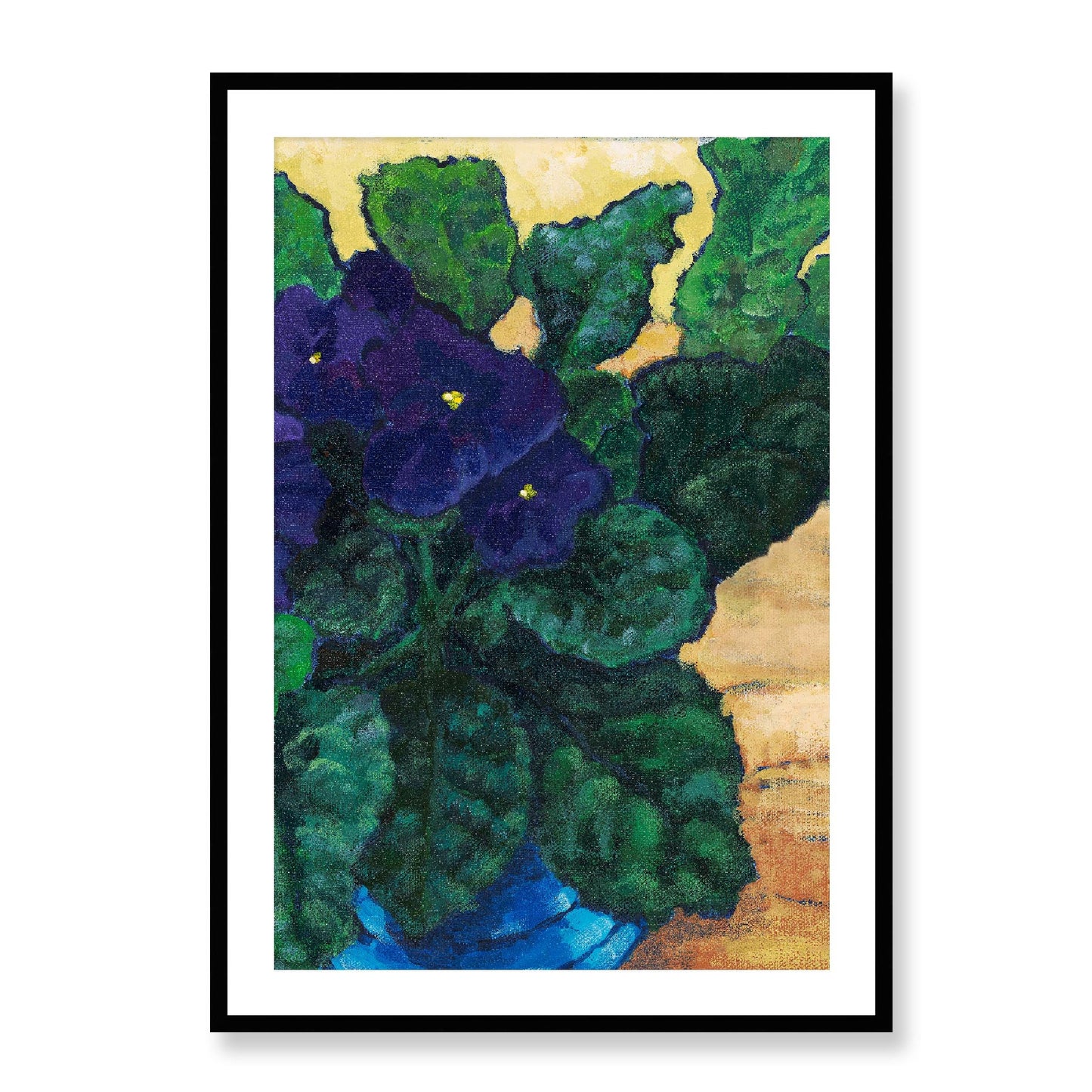 Framed Fine Art Print, White Mat -12x16 16x22 20x28 24x36 28x40 inches | African Violets in Acrylic, FPV-1090, Prints, Fine art, Black Frame, 71 x 102 cm ,28 x 40 inches