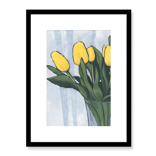 Framed Fine Art Print, White Mat - 12x16 16x22 20x28 24x36 28x40 inches | Yellow Tulips in Acrylic, FPV-1120-002, Prints, Fine art, Black Frame, 30 x 41 cm ,12 x 16 inches