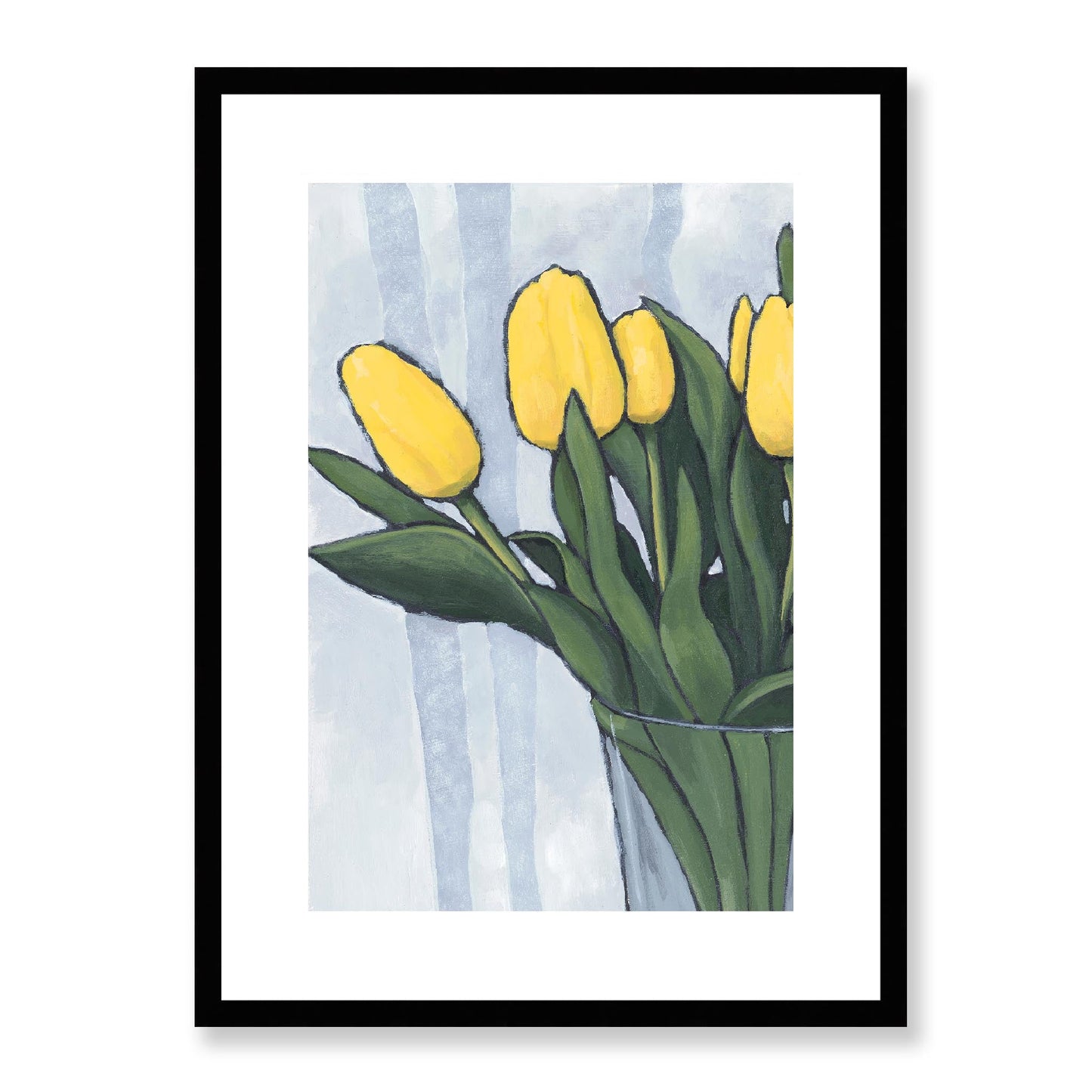 Framed Fine Art Print, White Mat - 12x16 16x22 20x28 24x36 28x40 inches | Yellow Tulips in Acrylic, FPV-1120-002, Prints, Fine art, Black Frame, 41 x 56 cm ,16 x 22 inches