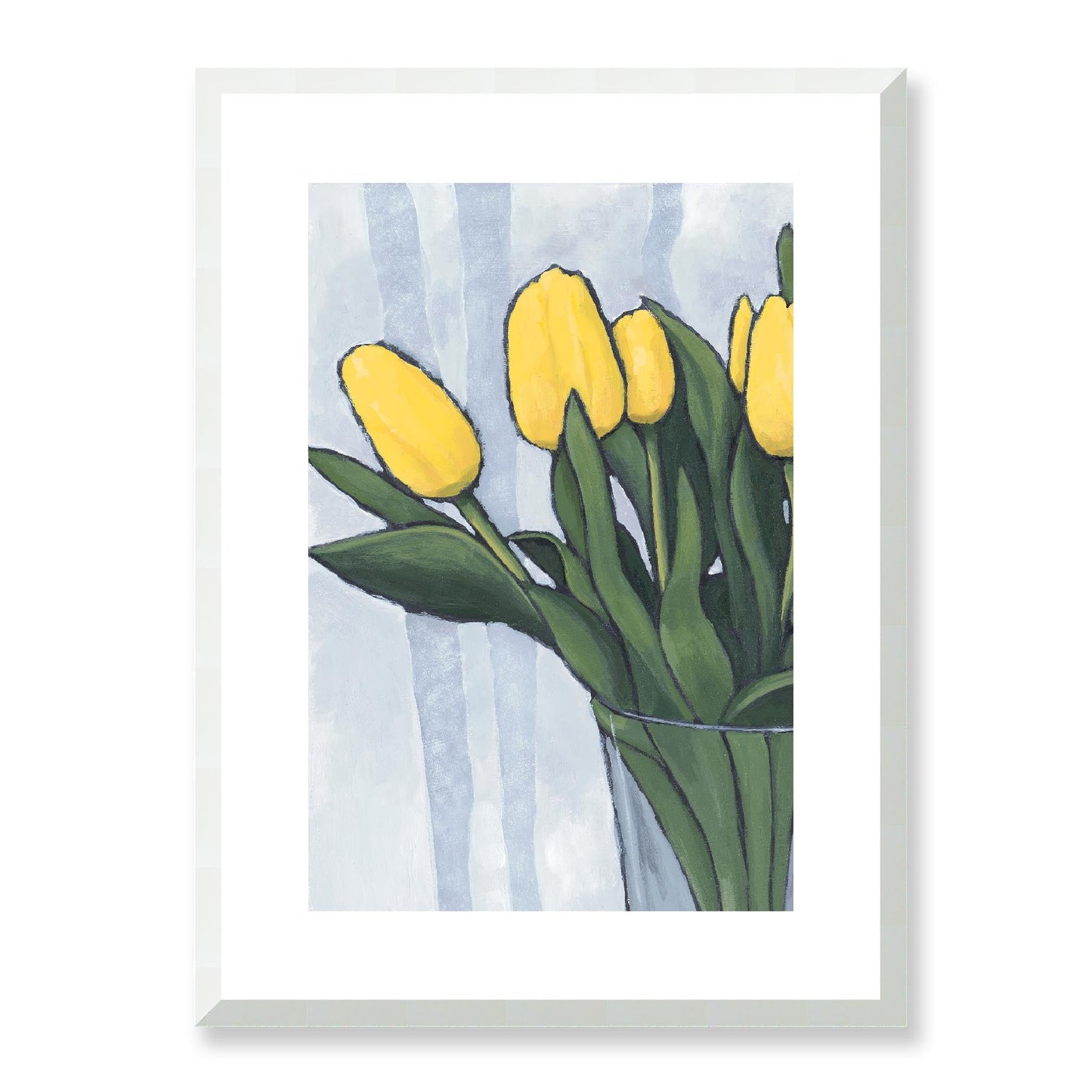Framed Fine Art Print, White Mat - 12x16 16x22 20x28 24x36 28x40 inches | Yellow Tulips in Acrylic, FPV-1120-002, Prints, Fine art, White Frame, 41 x 56 cm ,16 x 22 inches