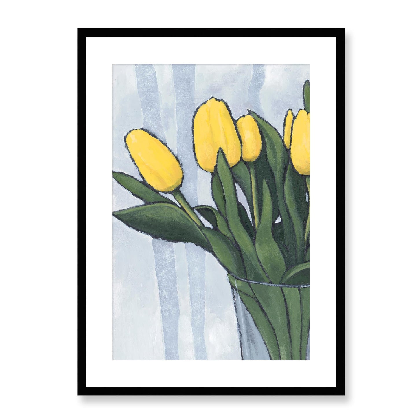 Framed Fine Art Print, White Mat - 12x16 16x22 20x28 24x36 28x40 inches | Yellow Tulips in Acrylic, FPV-1120-002, Prints, Fine art, Black Frame, 51 x 71 cm ,20 x 28 inches