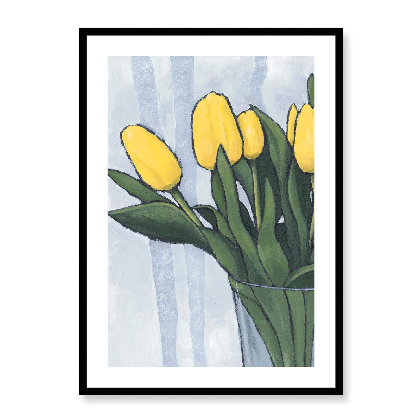 Framed Fine Art Print, White Mat - 12x16 16x22 20x28 24x36 28x40 inches | Yellow Tulips in Acrylic, FPV-1120-002, Prints, Fine art, Black Frame, 61 x 86 cm ,24 x 34 inches
