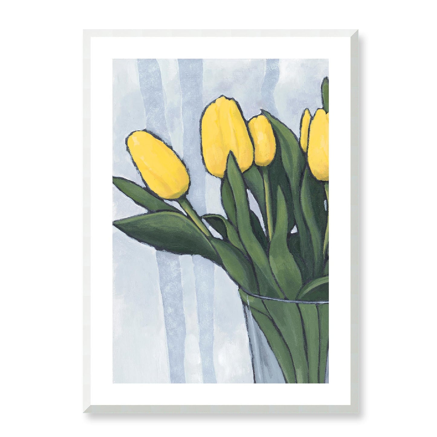 Framed Fine Art Print, White Mat - 12x16 16x22 20x28 24x36 28x40 inches | Yellow Tulips in Acrylic, FPV-1120-002, Prints, Fine art, White Frame, 61 x 86 cm ,24 x 34 inches