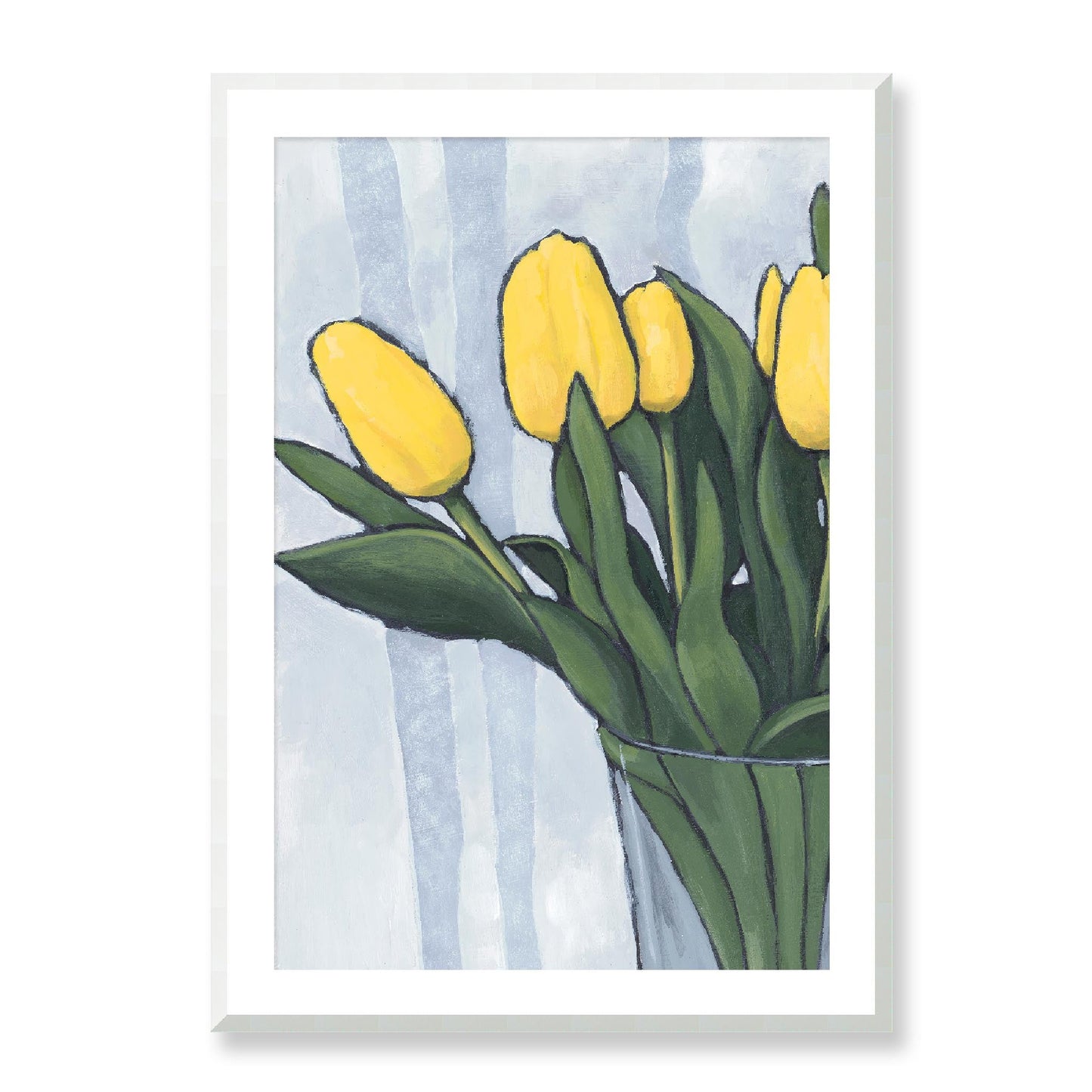 Framed Fine Art Print, White Mat - 12x16 16x22 20x28 24x36 28x40 inches | Yellow Tulips in Acrylic, FPV-1120-002, Prints, Fine art, White Frame, 71 x 102 cm ,28 x 40 inches