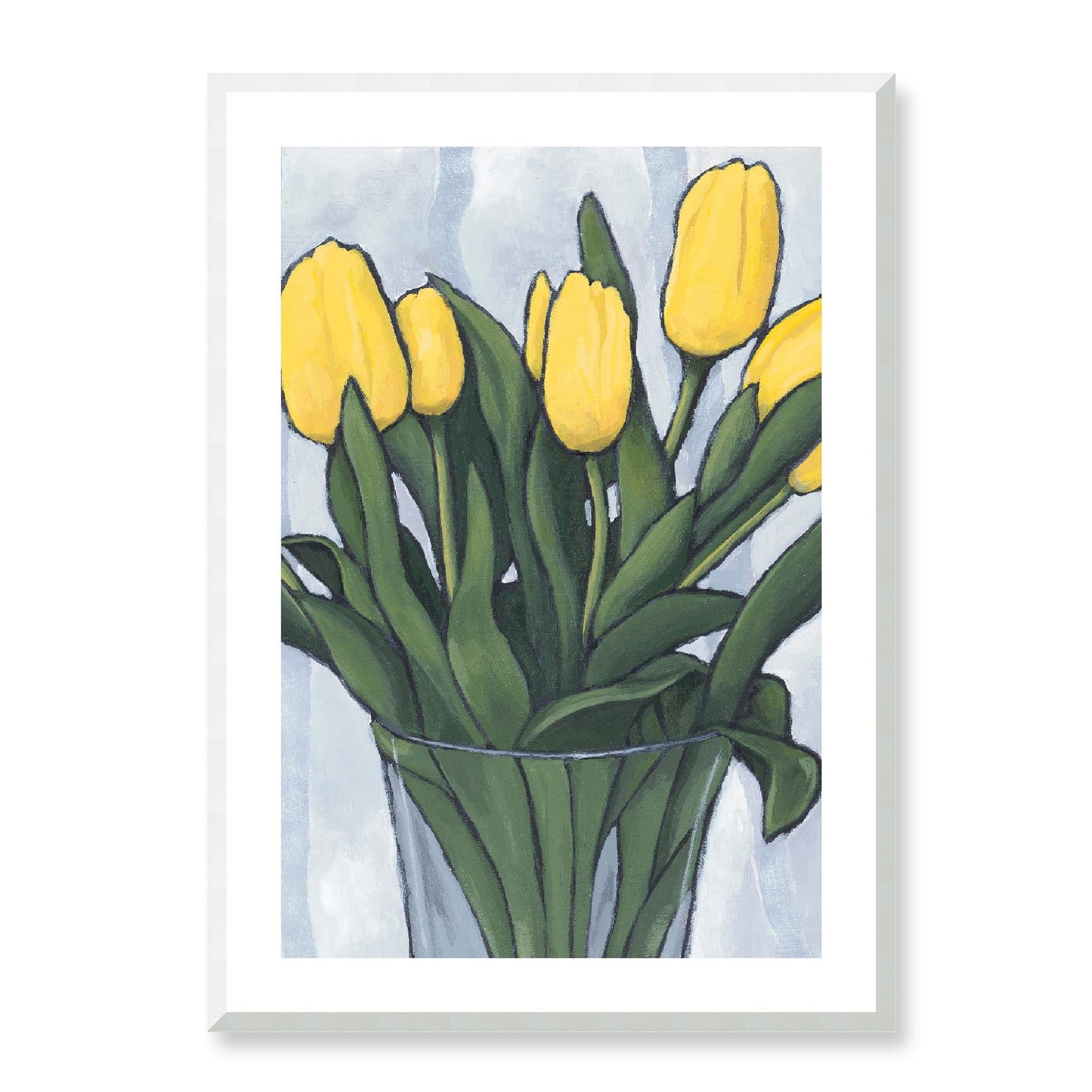 Framed Fine Art Print, White Mat - 12x16 16x22 20x28 24x36 28x40 inches | Yellow Tulips in Acrylic, FPV-1120-003, Prints, Fine art, White Frame, 61 x 86 cm ,24 x 34 inches