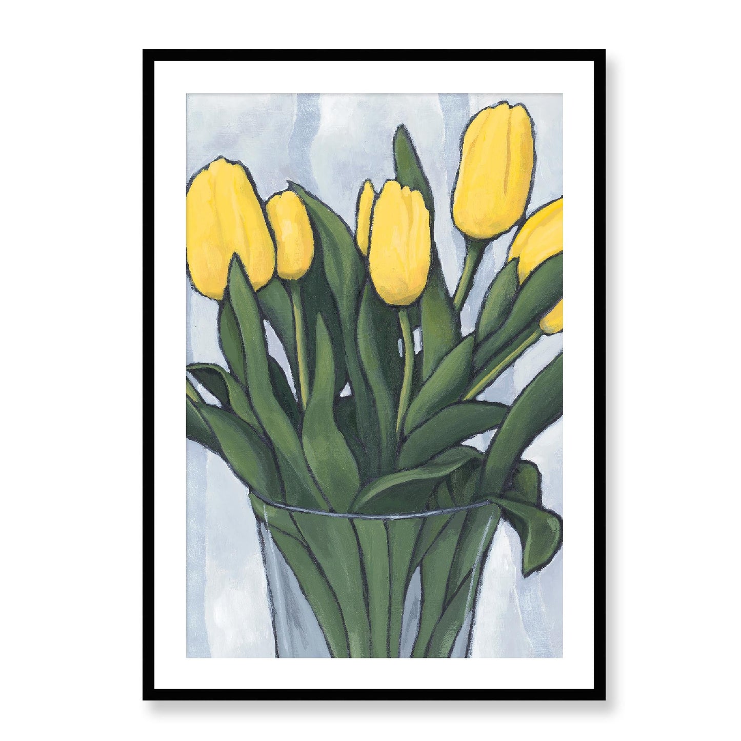 Framed Fine Art Print, White Mat - 12x16 16x22 20x28 24x36 28x40 inches | Yellow Tulips in Acrylic, FPV-1120-003, Prints, Fine art, Black Frame, 71 x 102 cm ,28 x 40 inches