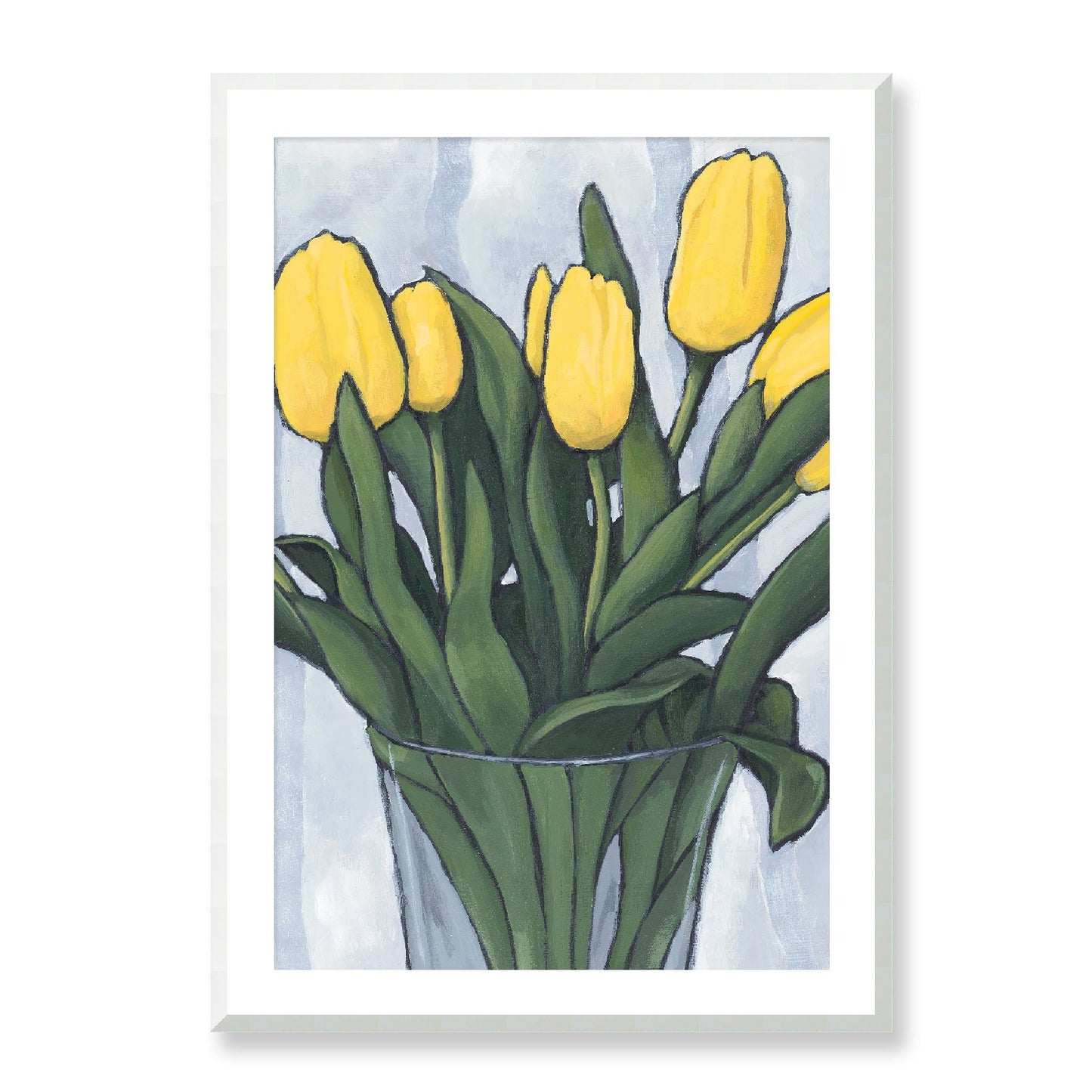 Framed Fine Art Print, White Mat - 12x16 16x22 20x28 24x36 28x40 inches | Yellow Tulips in Acrylic, FPV-1120-003, Prints, Fine art, White Frame, 71 x 102 cm ,28 x 40 inches