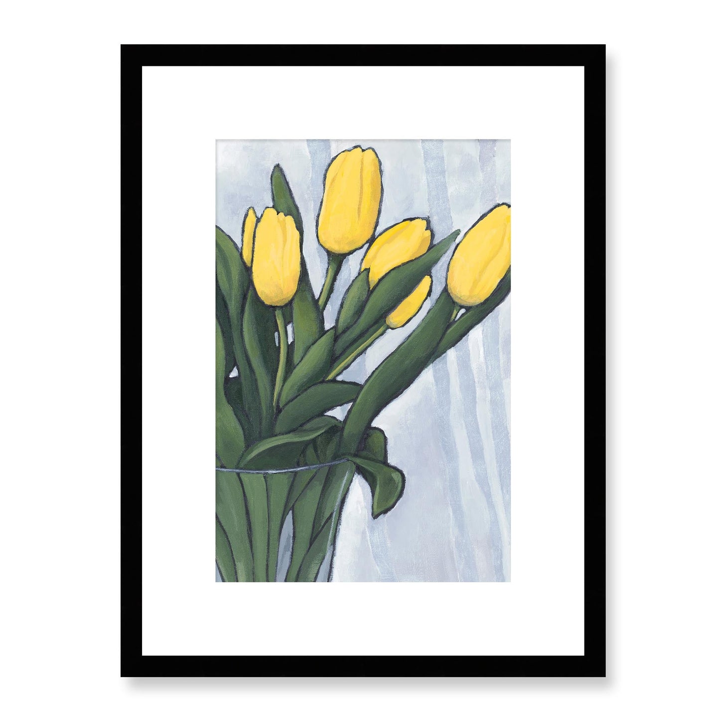 Framed Fine Art Print, White Mat - 12x16 16x22 20x28 24x36 28x40 inches | Yellow Tulips in Acrylic, FPV-1120-004, Prints, Fine art, Black Frame, 30 x 41 cm ,12 x 16 inches