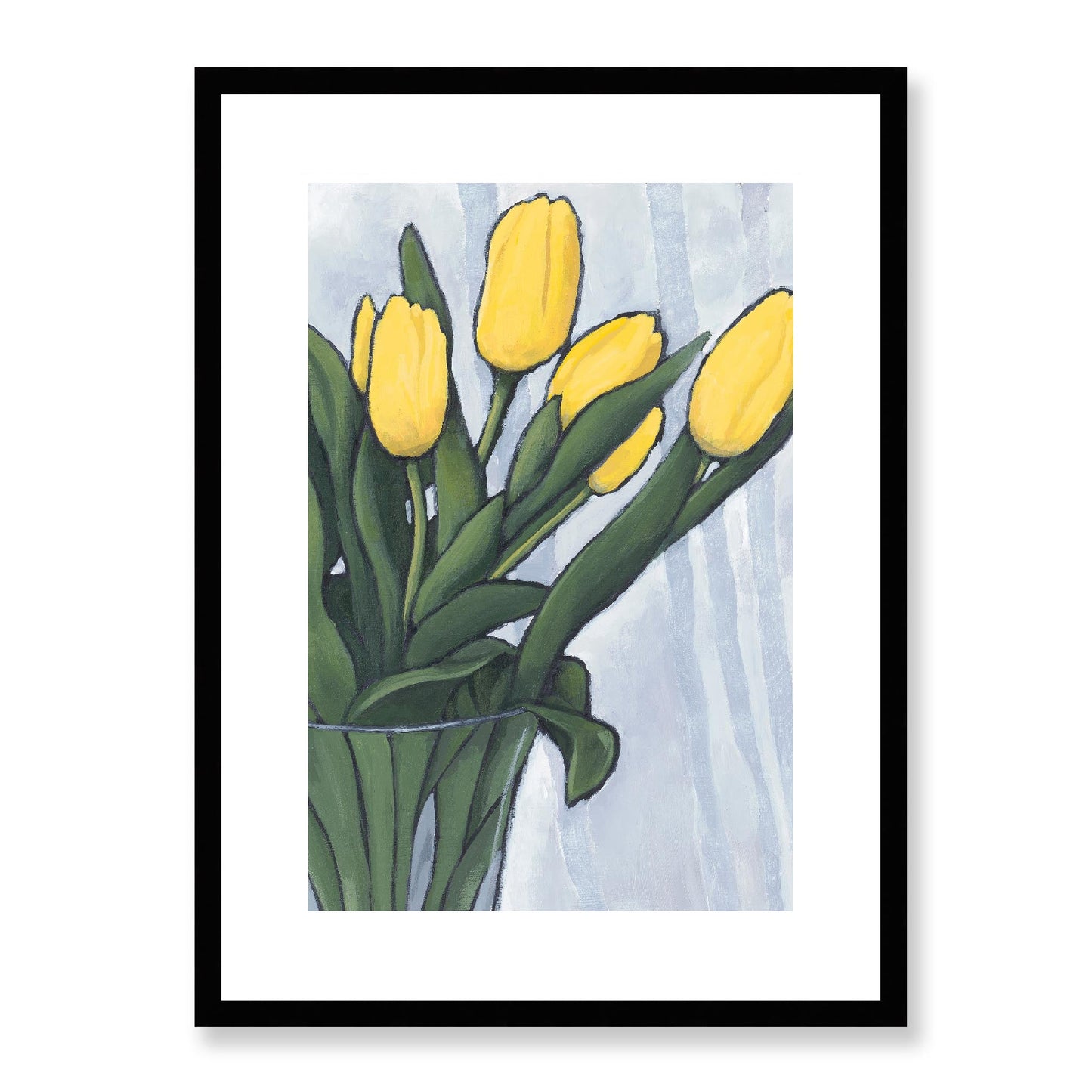 Framed Fine Art Print, White Mat - 12x16 16x22 20x28 24x36 28x40 inches | Yellow Tulips in Acrylic, FPV-1120-004, Prints, Fine art, Black Frame, 41 x 56 cm ,16 x 22 inches