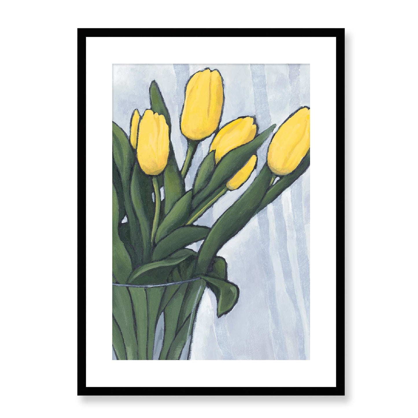 Framed Fine Art Print, White Mat - 12x16 16x22 20x28 24x36 28x40 inches | Yellow Tulips in Acrylic, FPV-1120-004, Prints, Fine art, Black Frame, 51 x 71 cm ,20 x 28 inches