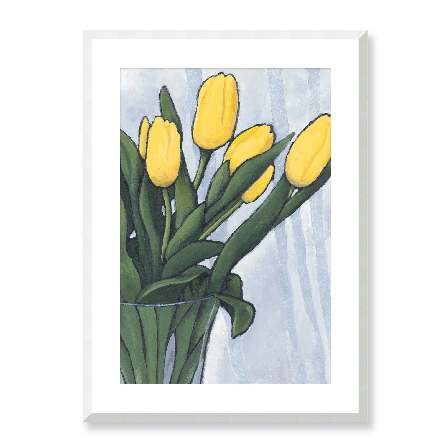 Framed Fine Art Print, White Mat - 12x16 16x22 20x28 24x36 28x40 inches | Yellow Tulips in Acrylic, FPV-1120-004, Prints, Fine art, White Frame, 51 x 71 cm ,20 x 28 inches