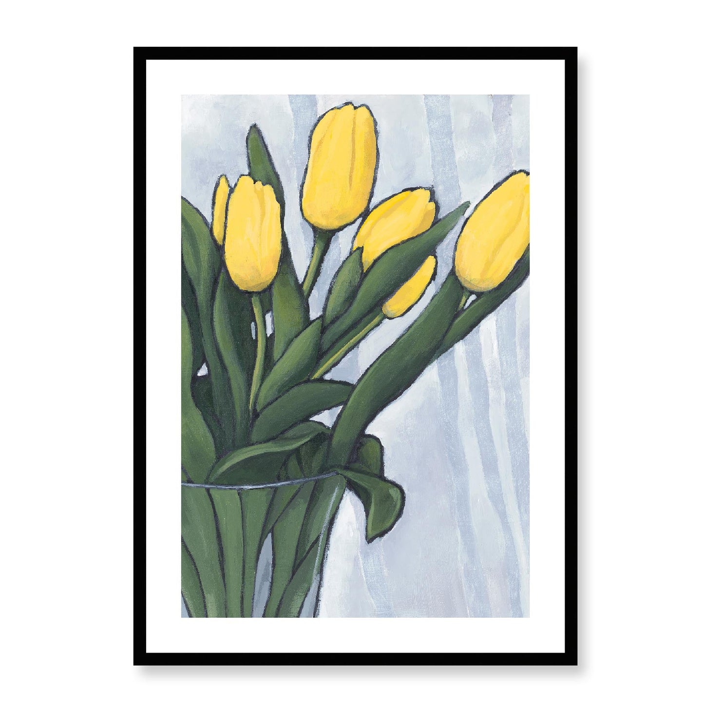 Framed Fine Art Print, White Mat - 12x16 16x22 20x28 24x36 28x40 inches | Yellow Tulips in Acrylic, FPV-1120-004, Prints, Fine art, Black Frame, 61 x 86 cm ,24 x 34 inches