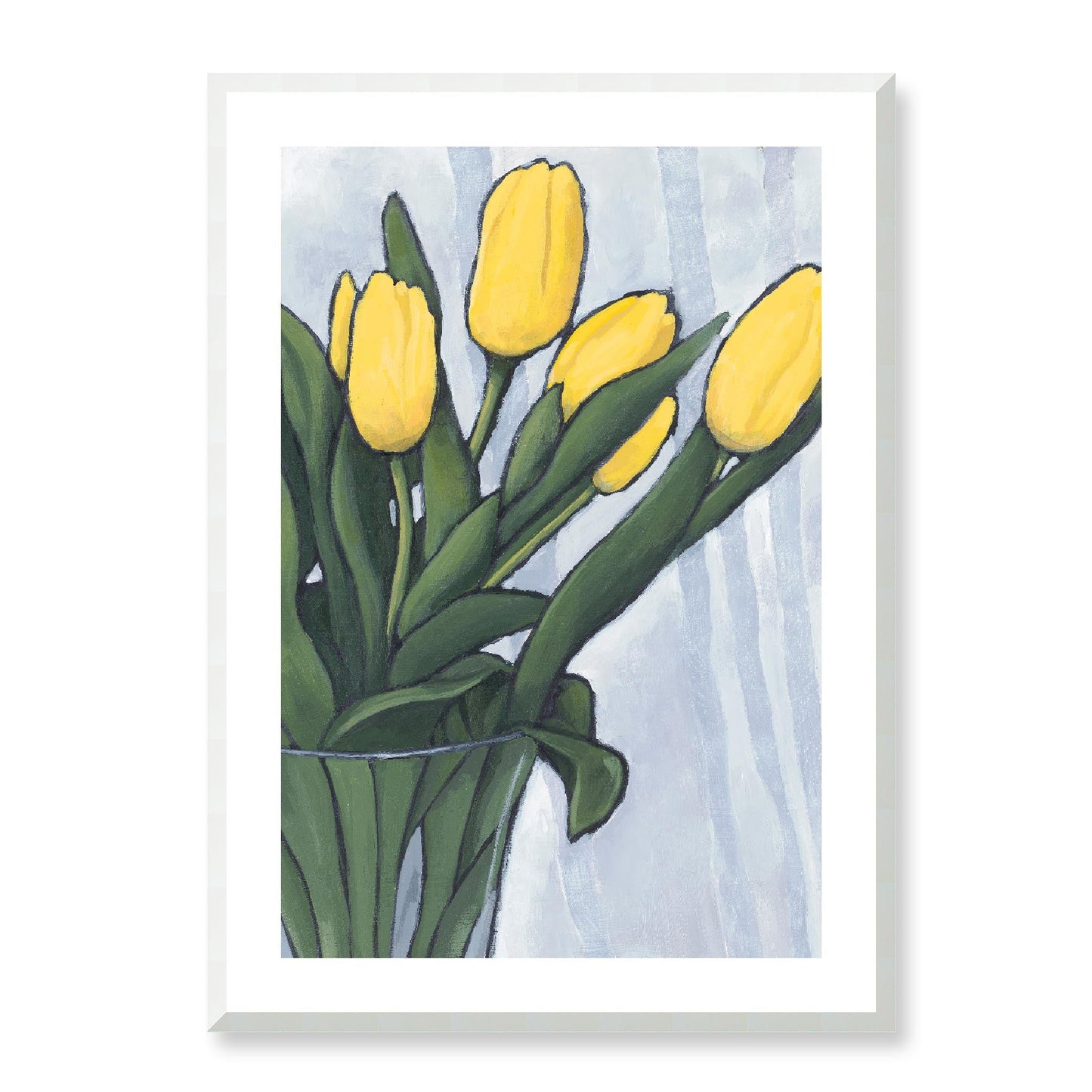 Framed Fine Art Print, White Mat - 12x16 16x22 20x28 24x36 28x40 inches | Yellow Tulips in Acrylic, FPV-1120-004, Prints, Fine art, White Frame, 61 x 86 cm ,24 x 34 inches