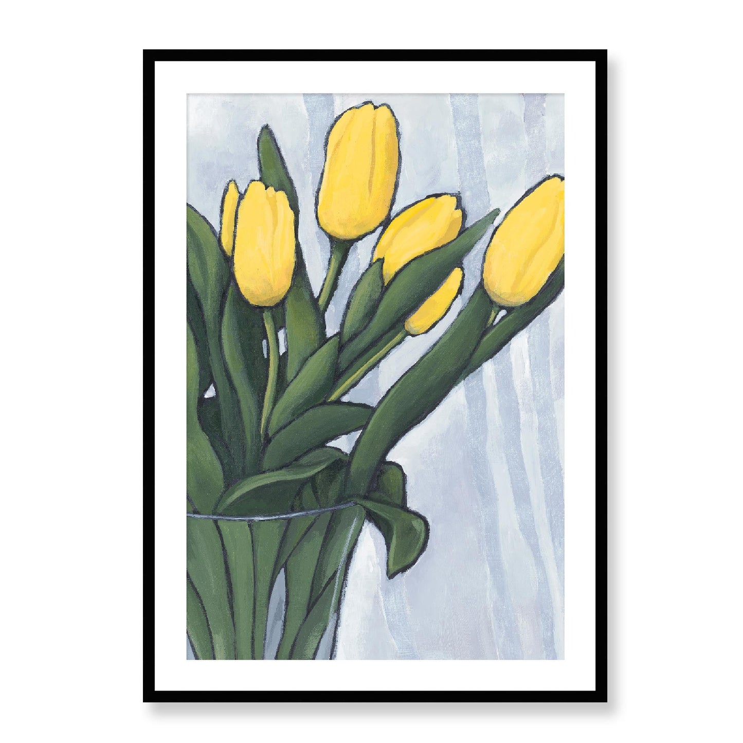 Framed Fine Art Print, White Mat - 12x16 16x22 20x28 24x36 28x40 inches | Yellow Tulips in Acrylic, FPV-1120-004, Prints, Fine art, Black Frame, 71 x 102 cm ,28 x 40 inches