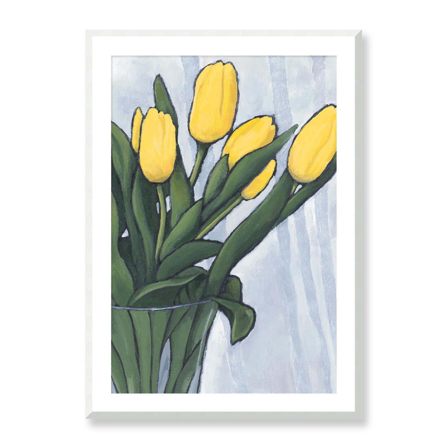 Framed Fine Art Print, White Mat - 12x16 16x22 20x28 24x36 28x40 inches | Yellow Tulips in Acrylic, FPV-1120-004, Prints, Fine art, White Frame, 71 x 102 cm ,28 x 40 inches