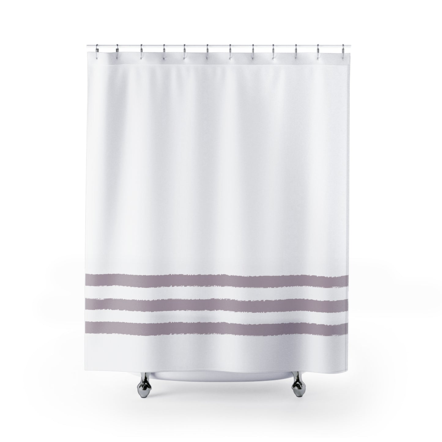 White Shower Curtain with Pale Purple Hand-painted Stripe Print | SC-1181-133