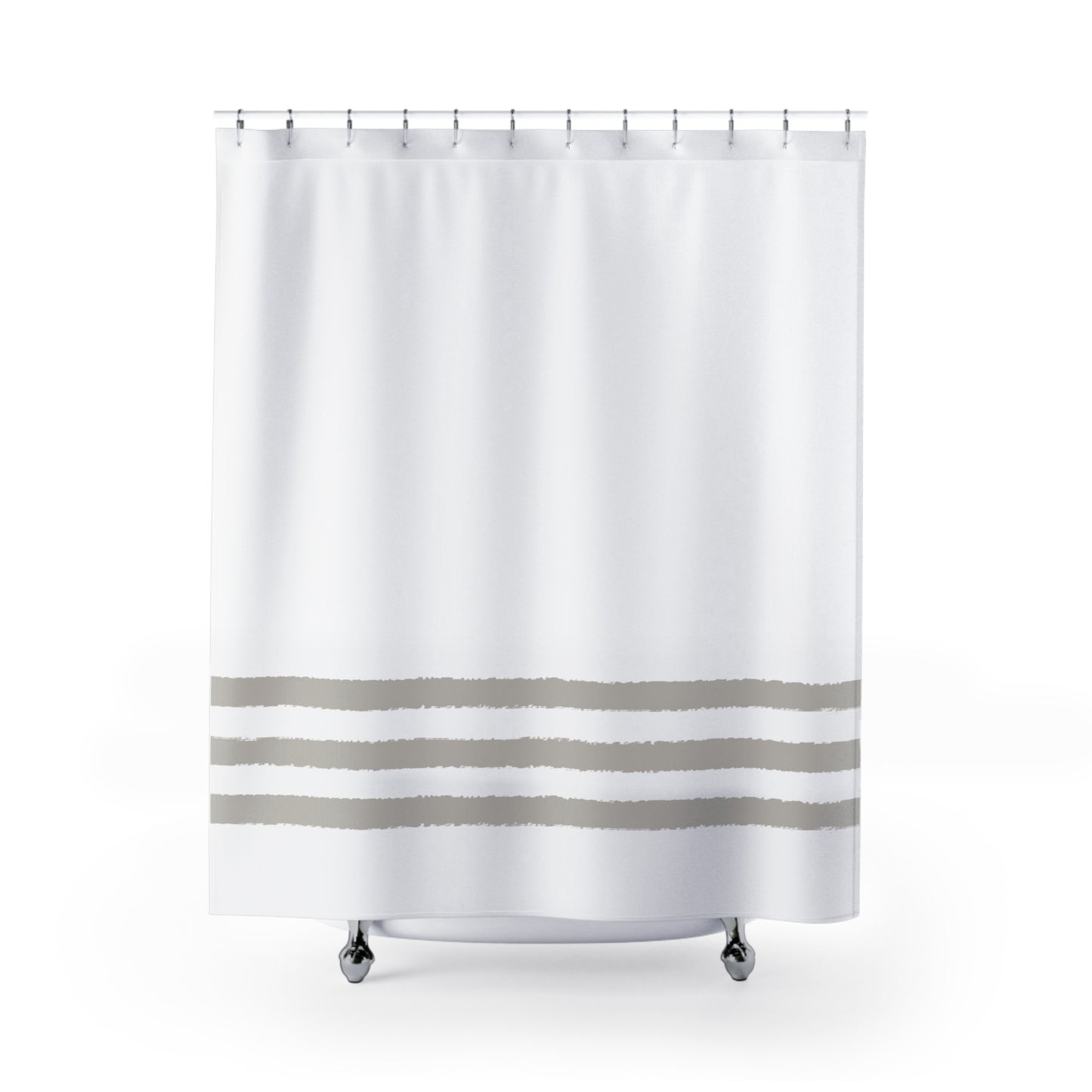 White Shower Curtain with Taupe Hand-painted Stripe Prints | SC-1192-500