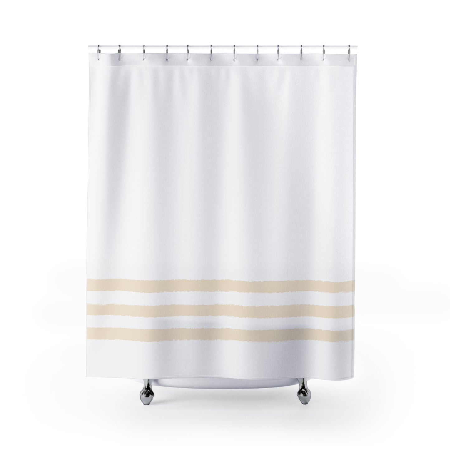 White Shower Curtain with Light Gold Hand-painted Stripe Print | SC-1163-550