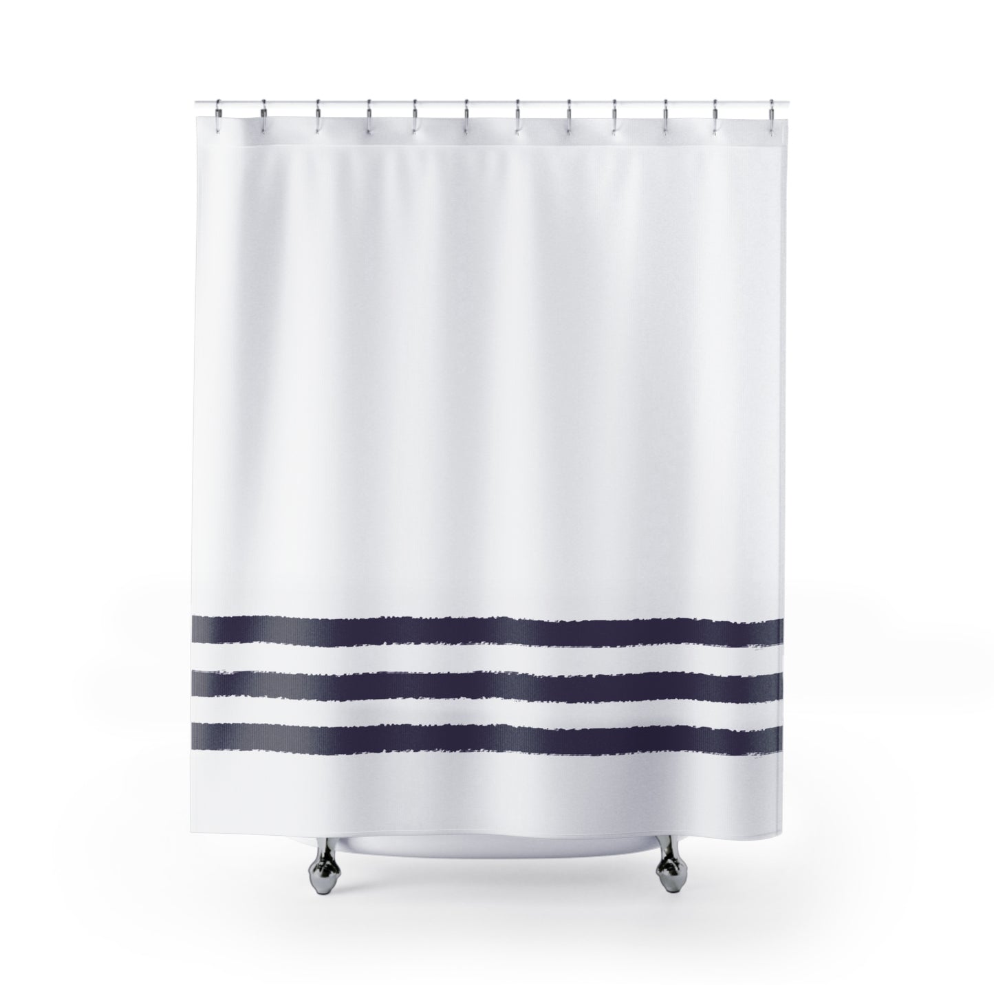 White Shower Curtain with Purple Hand-painted Stripe Print | SC-1261-100