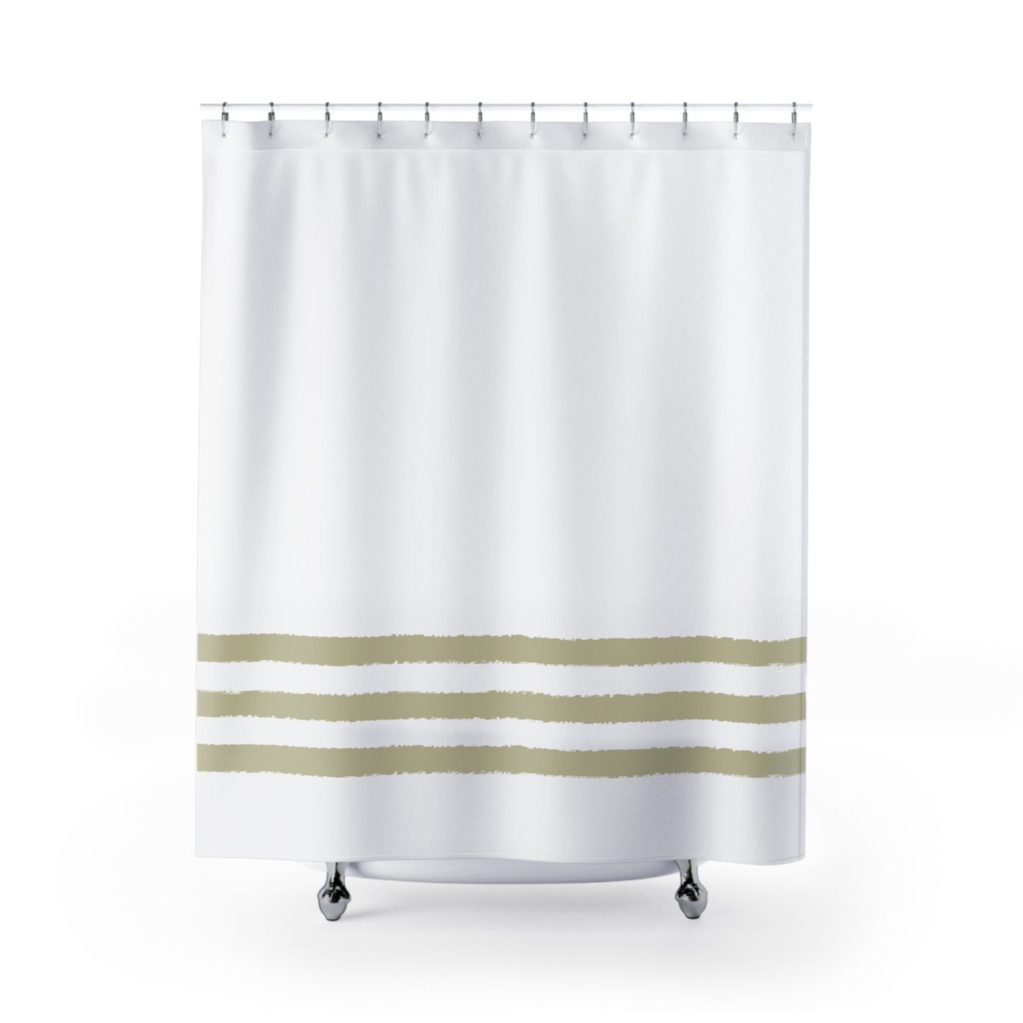 White Shower Curtain with Green Hand-painted Stripe Print | SC-1255-367