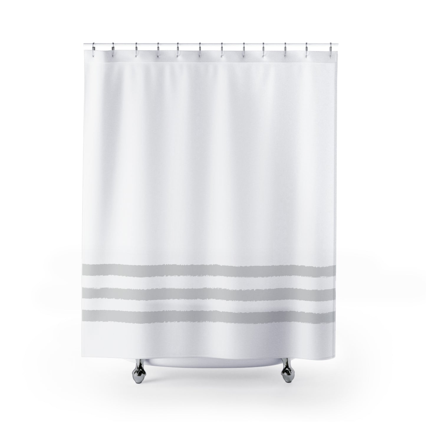 White Shower Curtain with Light Grey Hand-painted Stripe Print | SC-1214-533