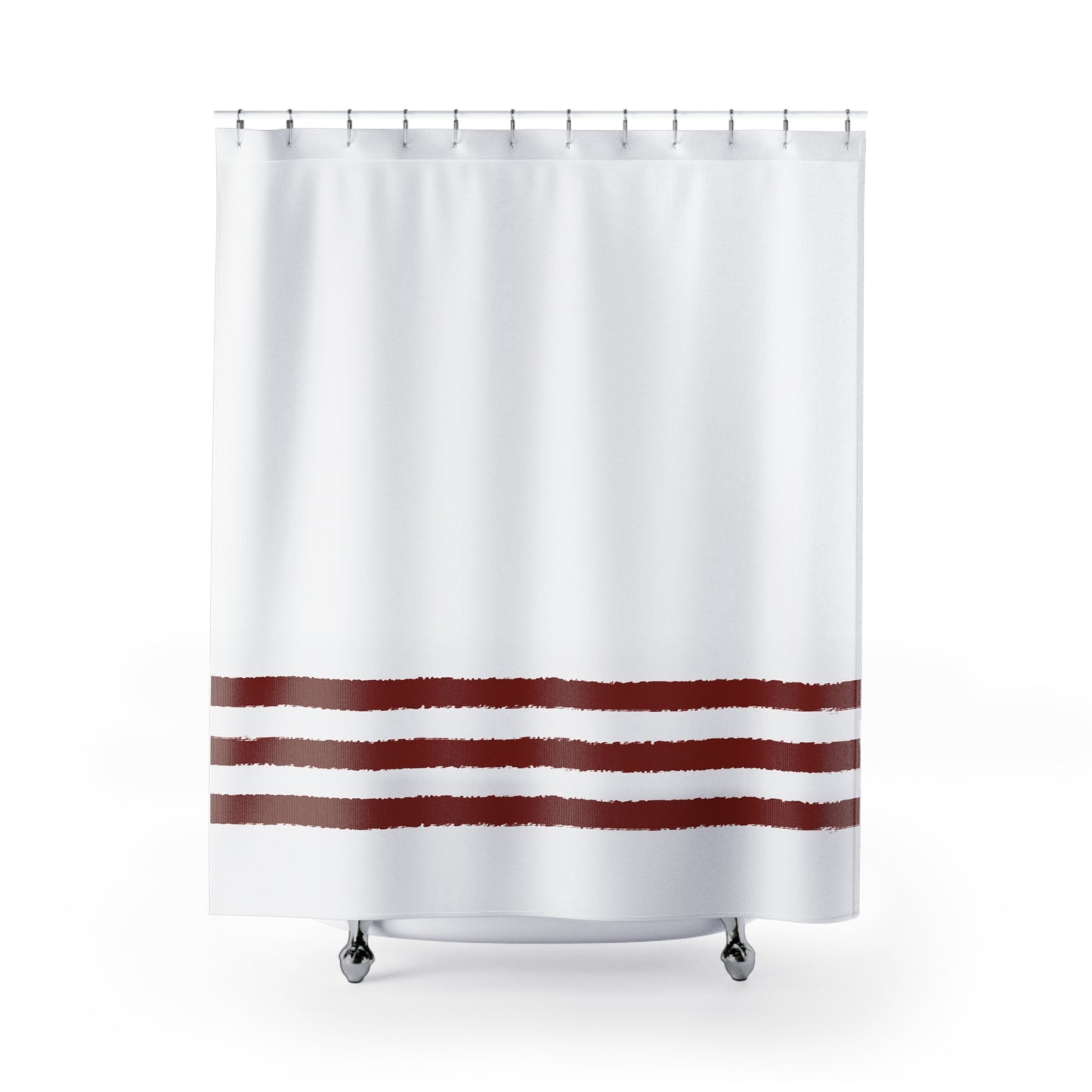 White Shower Curtain with Rust-red Hand-painted Stripe Print | SC-1133-A00