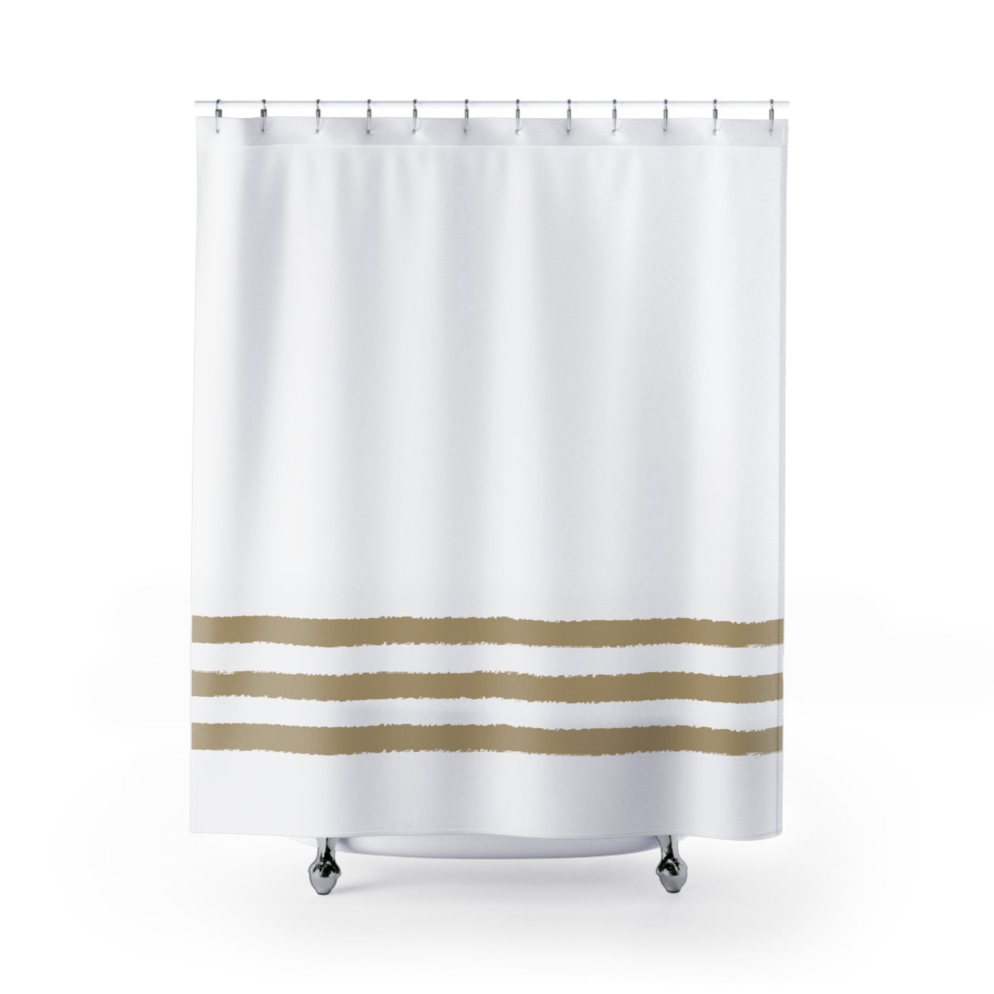 White Shower Curtain with Light Olive Green Hand-painted Stripe Print | SC-1136-567