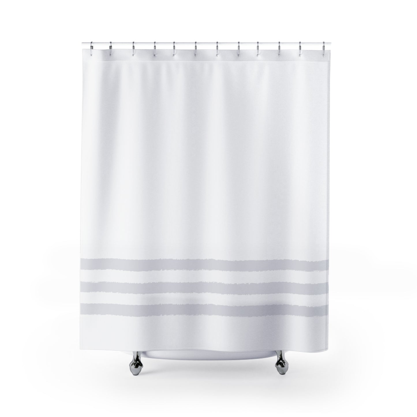 White Shower Curtain with Pale Grey Hand-painted Stripe Print | SC-1151-367