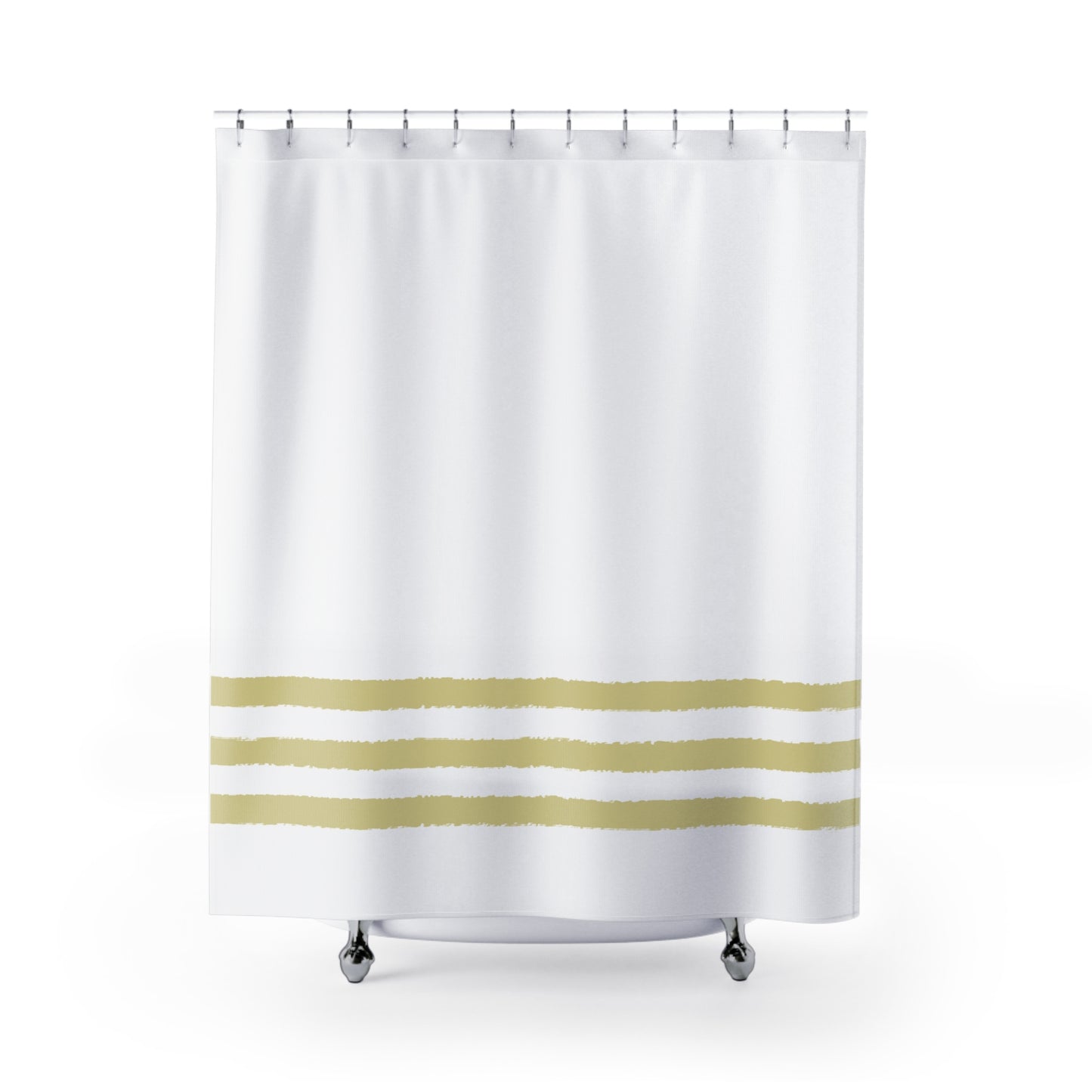White Shower Curtain with Light Lime Green Hand-painted Stripe Print | SC-1142-367