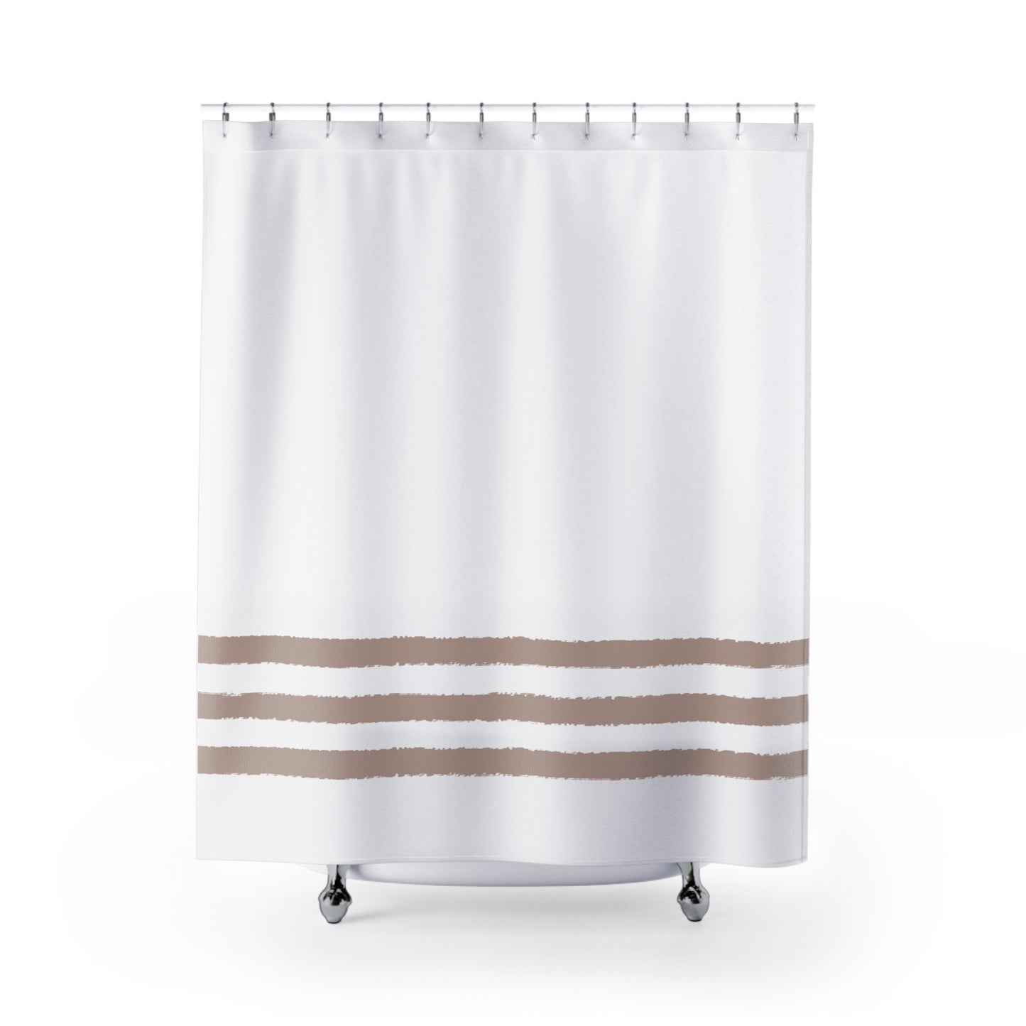 White Shower Curtain with Dark Taupe Hand-painted Stripe Print | SC-1138-200